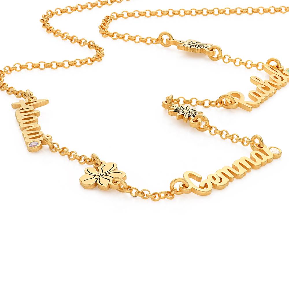 Blühende Geburtsblume Mehrnamen-Kette mit Geburtssteinen - Gold-Vermeil-2 Blühende Geburtsblume Mehrnamen-Kette mit Geburtssteinen - Gold-Vermeil-2 Produktfoto