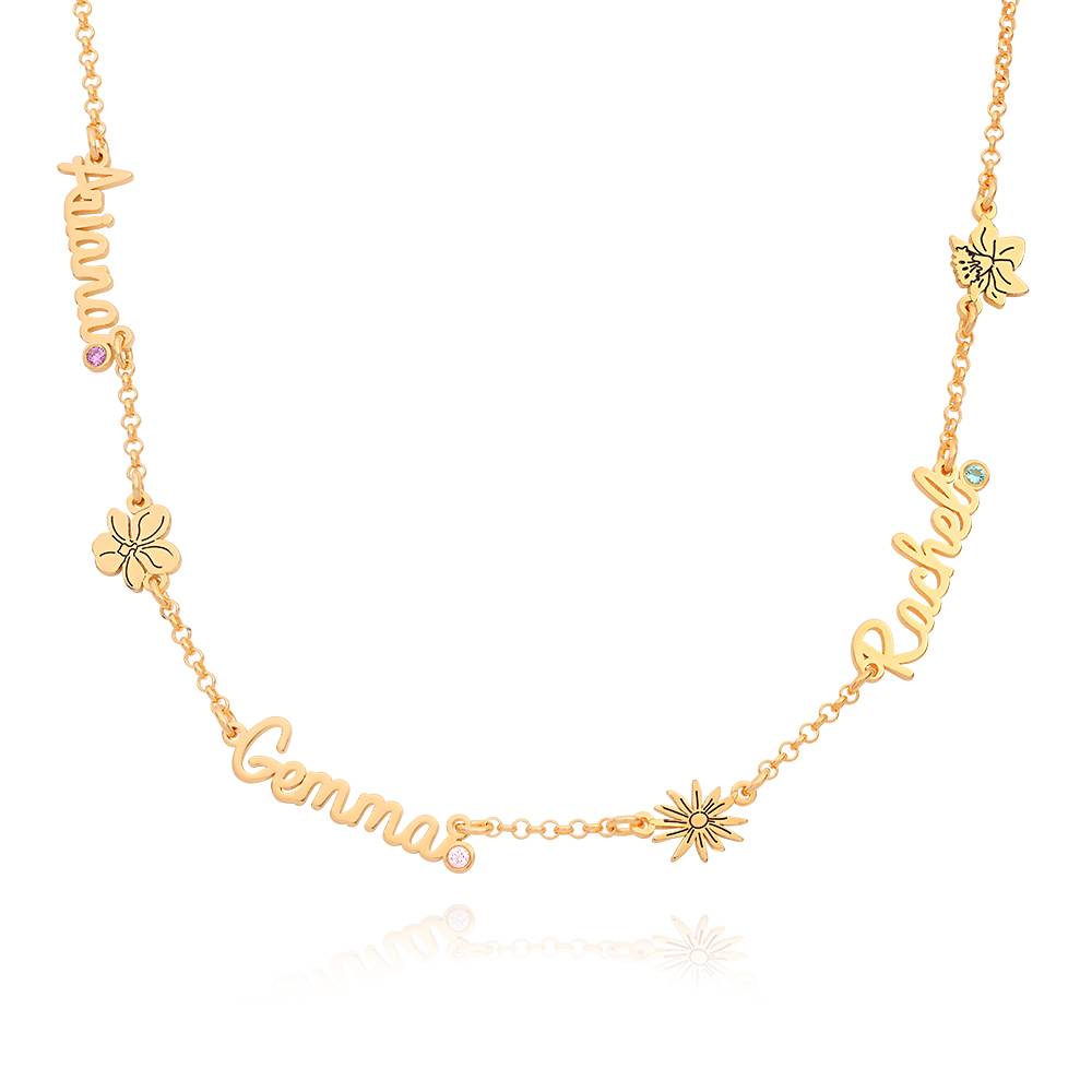 Blühende Geburtsblume Mehrnamen-Kette mit Geburtssteinen - Gold-Vermeil-3 Blühende Geburtsblume Mehrnamen-Kette mit Geburtssteinen - Gold-Vermeil-3 Produktfoto