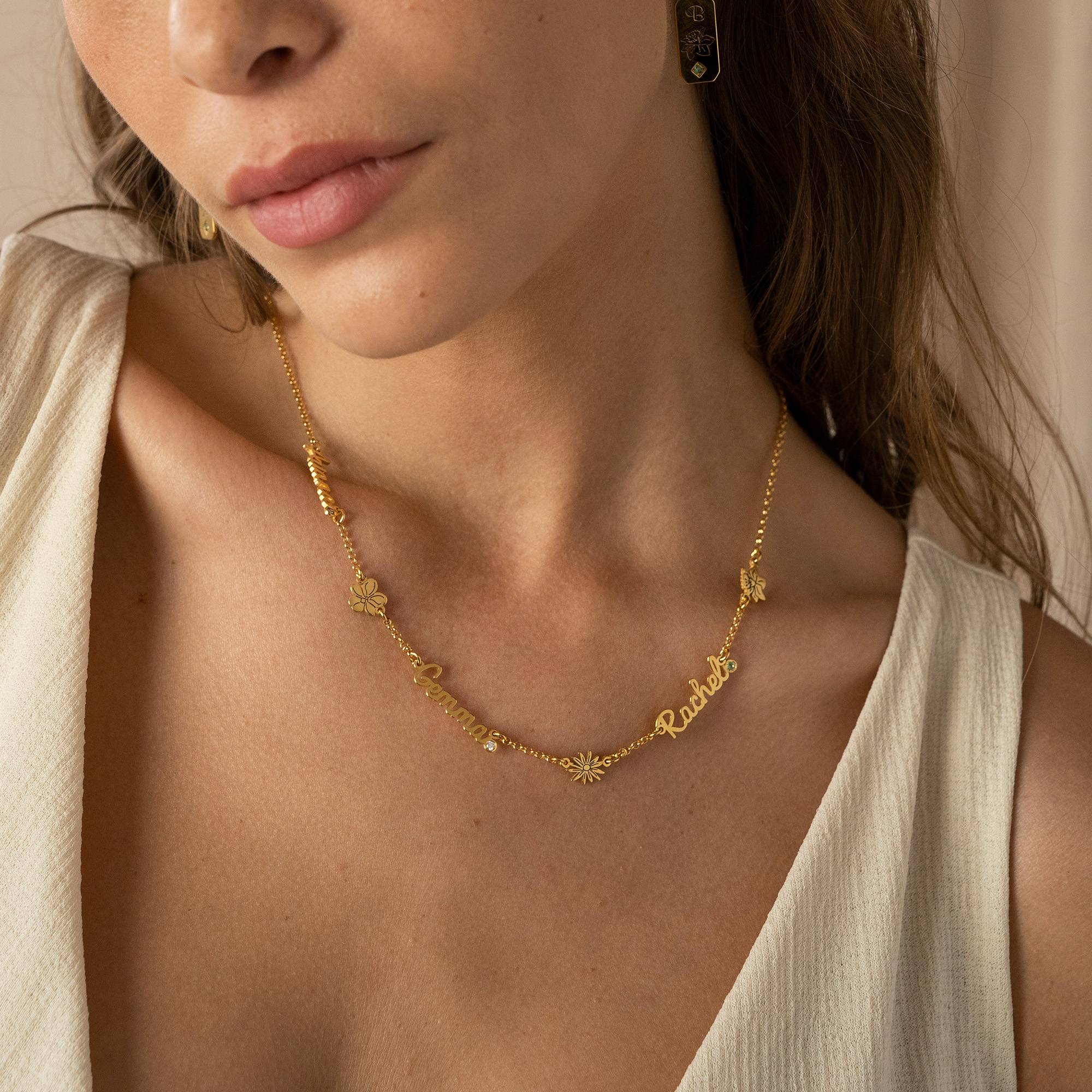 Blühende Geburtsblume Mehrnamen-Kette mit Geburtssteinen - Gold-Vermeil-6 Blühende Geburtsblume Mehrnamen-Kette mit Geburtssteinen - Gold-Vermeil-6 Produktfoto