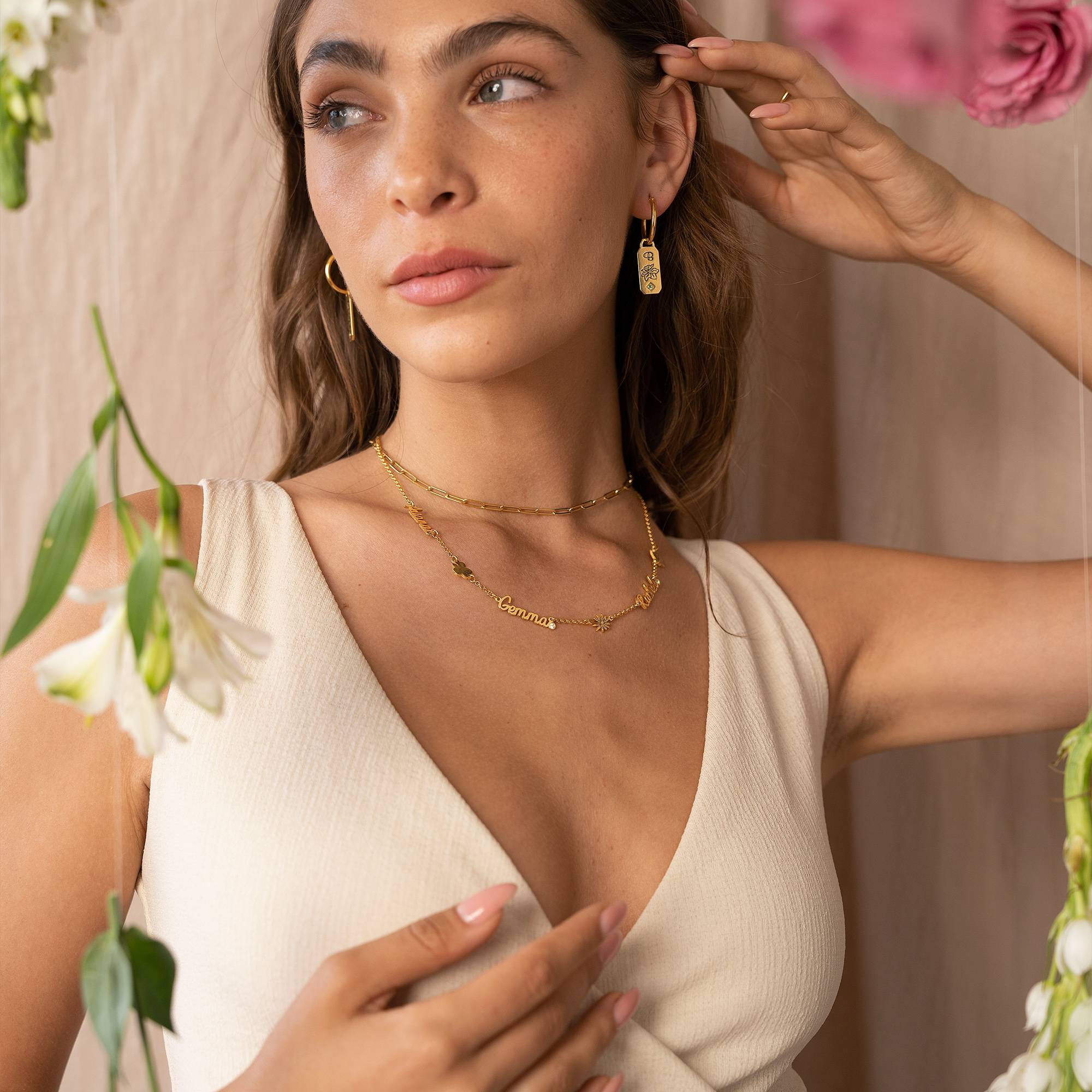 Blühende Geburtsblume Mehrnamen-Kette mit Geburtssteinen - Gold-Vermeil-4 Blühende Geburtsblume Mehrnamen-Kette mit Geburtssteinen - Gold-Vermeil-4 Produktfoto