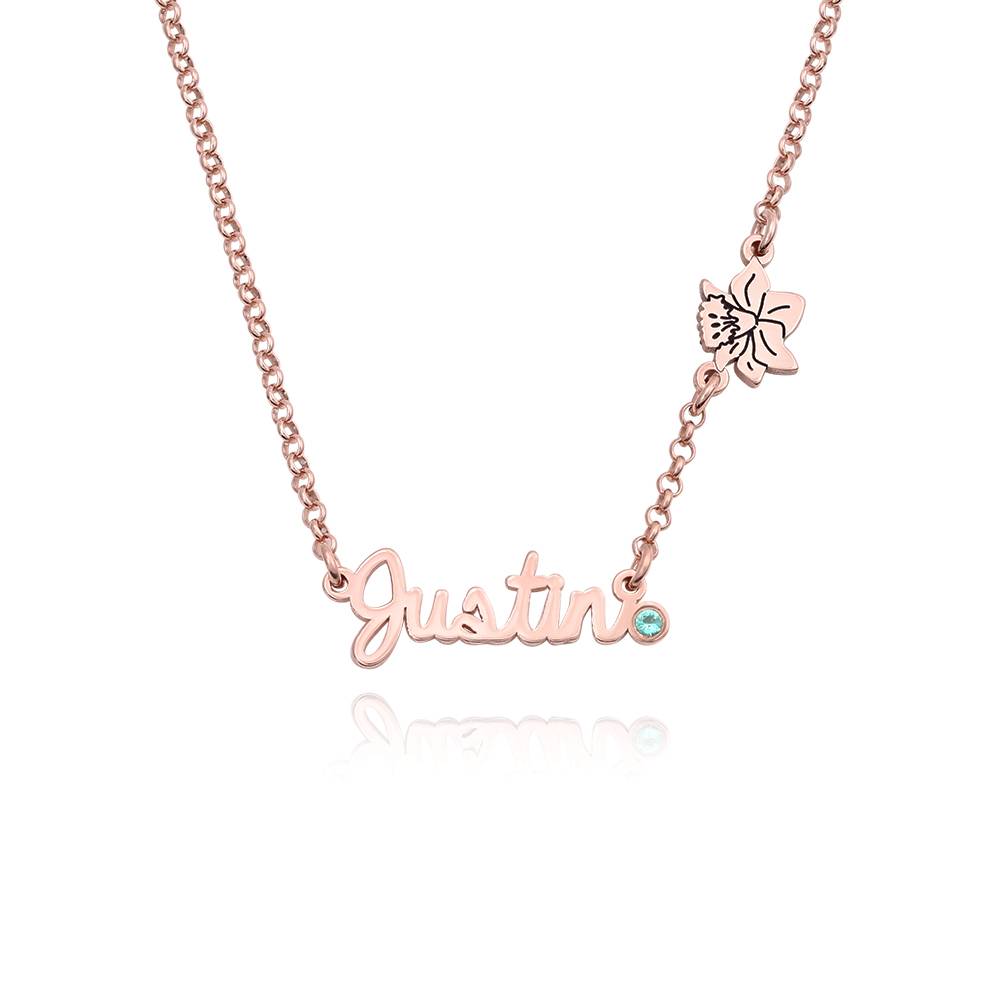 Blühende Geburtsblume Mehrnamen-Kette mit Geburtssteinen - rosévergoldetes Sterlingsilber-6 Blühende Geburtsblume Mehrnamen-Kette mit Geburtssteinen - rosévergoldetes Sterlingsilber-6 Produktfoto
