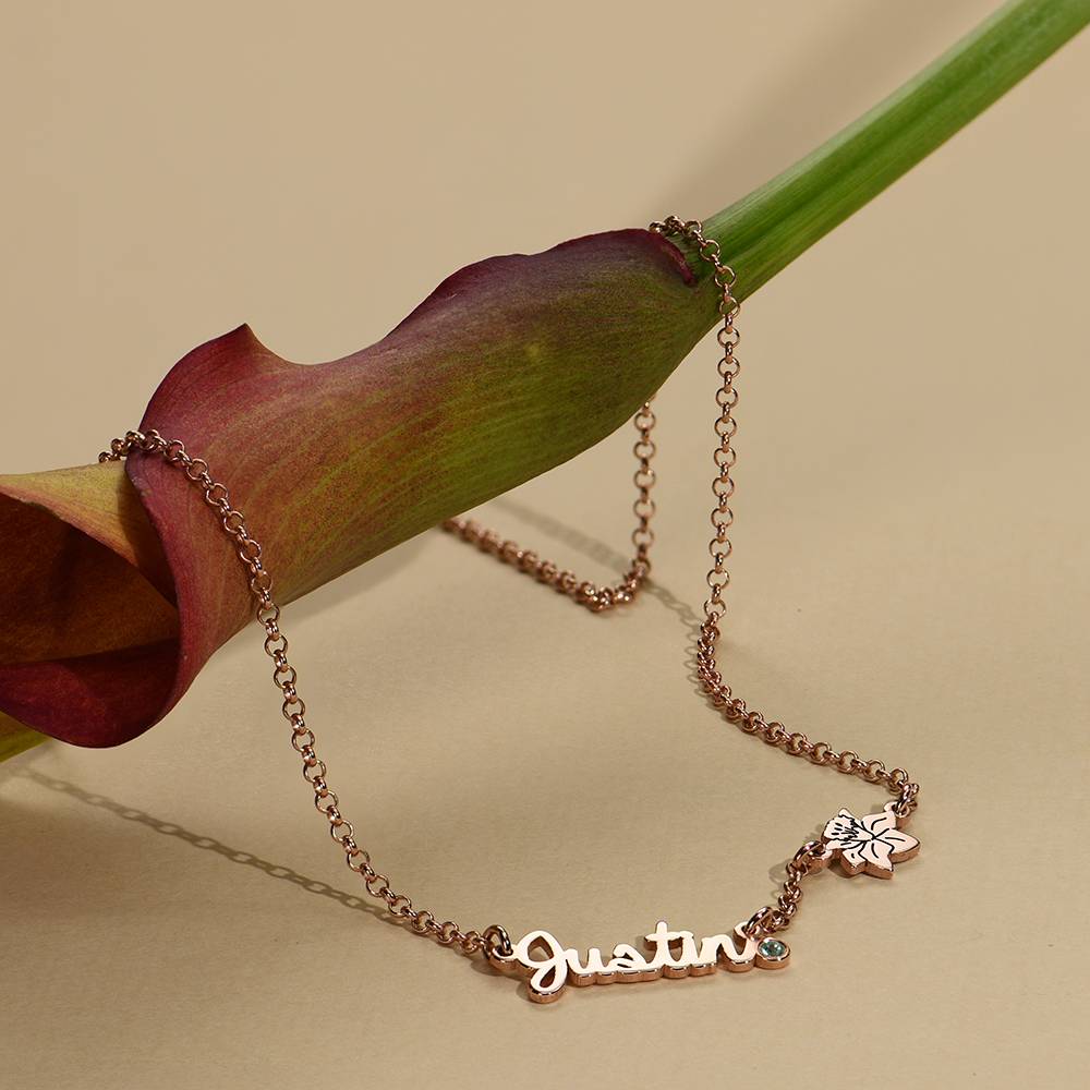Blühende Geburtsblume Mehrnamen-Kette mit Geburtssteinen - Roségold-Vermeil-3 Blühende Geburtsblume Mehrnamen-Kette mit Geburtssteinen - Roségold-Vermeil-3 Produktfoto