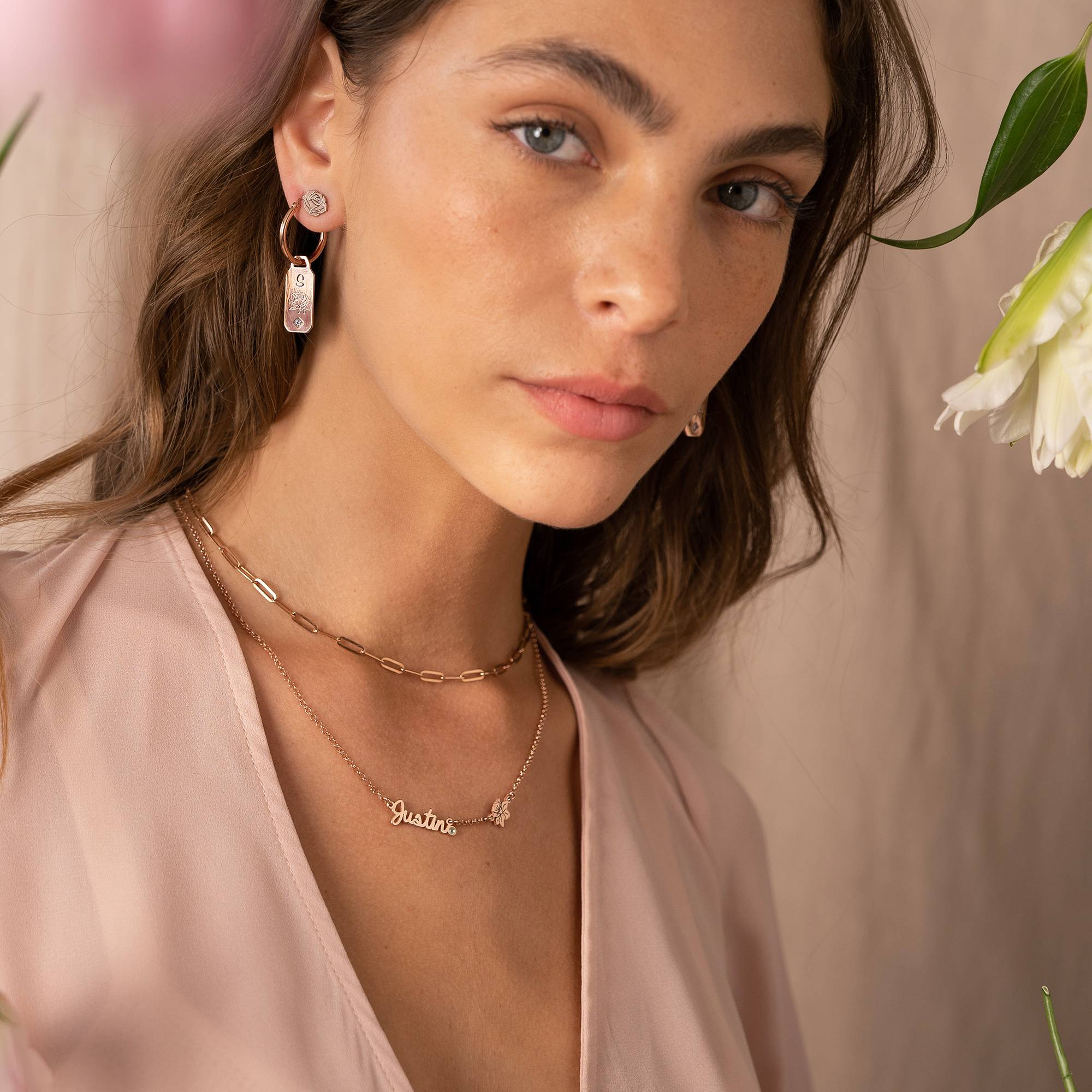 Blühende Geburtsblume Mehrnamen-Kette mit Geburtssteinen - rosévergoldetes Sterlingsilber-2 Blühende Geburtsblume Mehrnamen-Kette mit Geburtssteinen - rosévergoldetes Sterlingsilber-2 Produktfoto