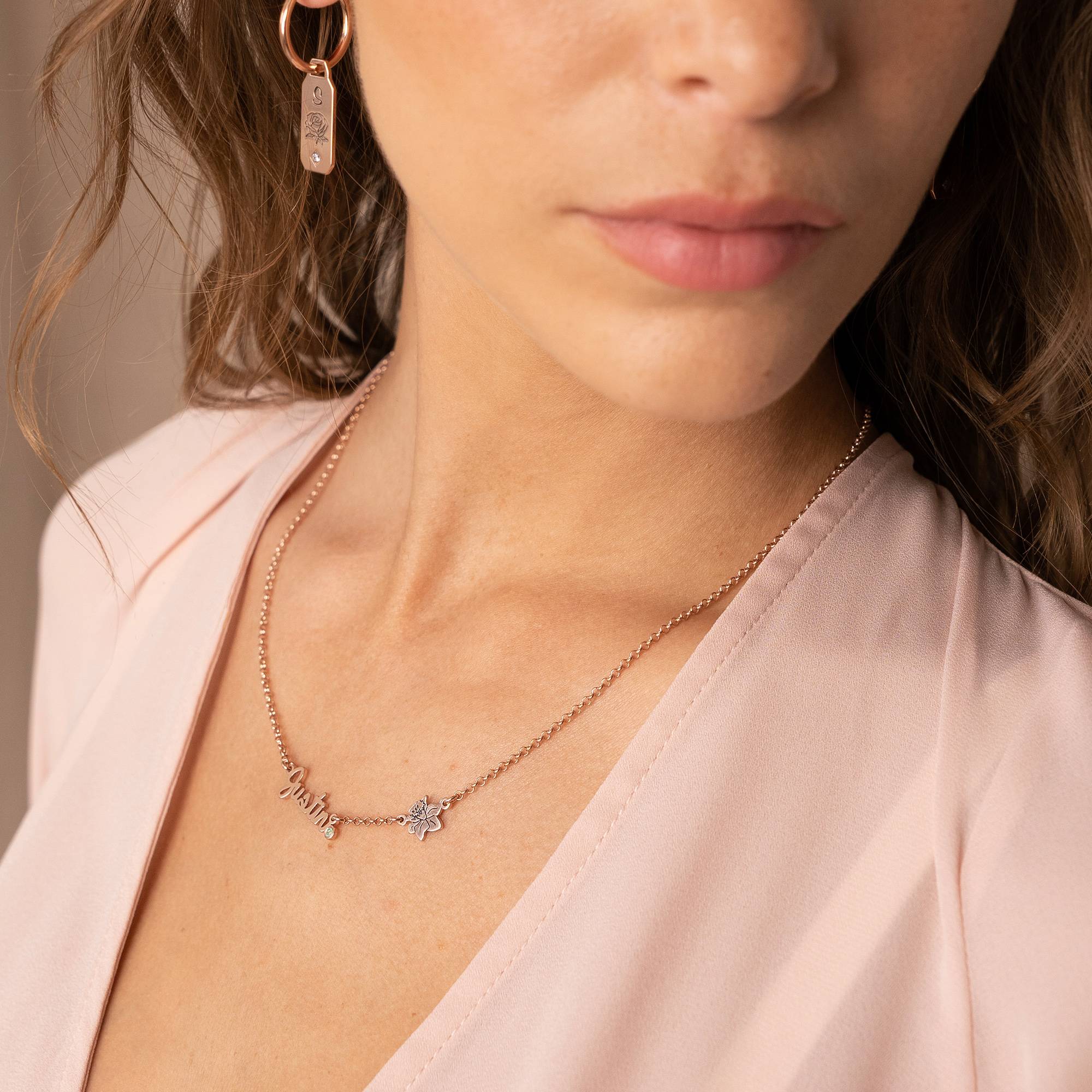 Blühende Geburtsblume Mehrnamen-Kette mit Geburtssteinen - rosévergoldetes Sterlingsilber-4 Blühende Geburtsblume Mehrnamen-Kette mit Geburtssteinen - rosévergoldetes Sterlingsilber-4 Produktfoto