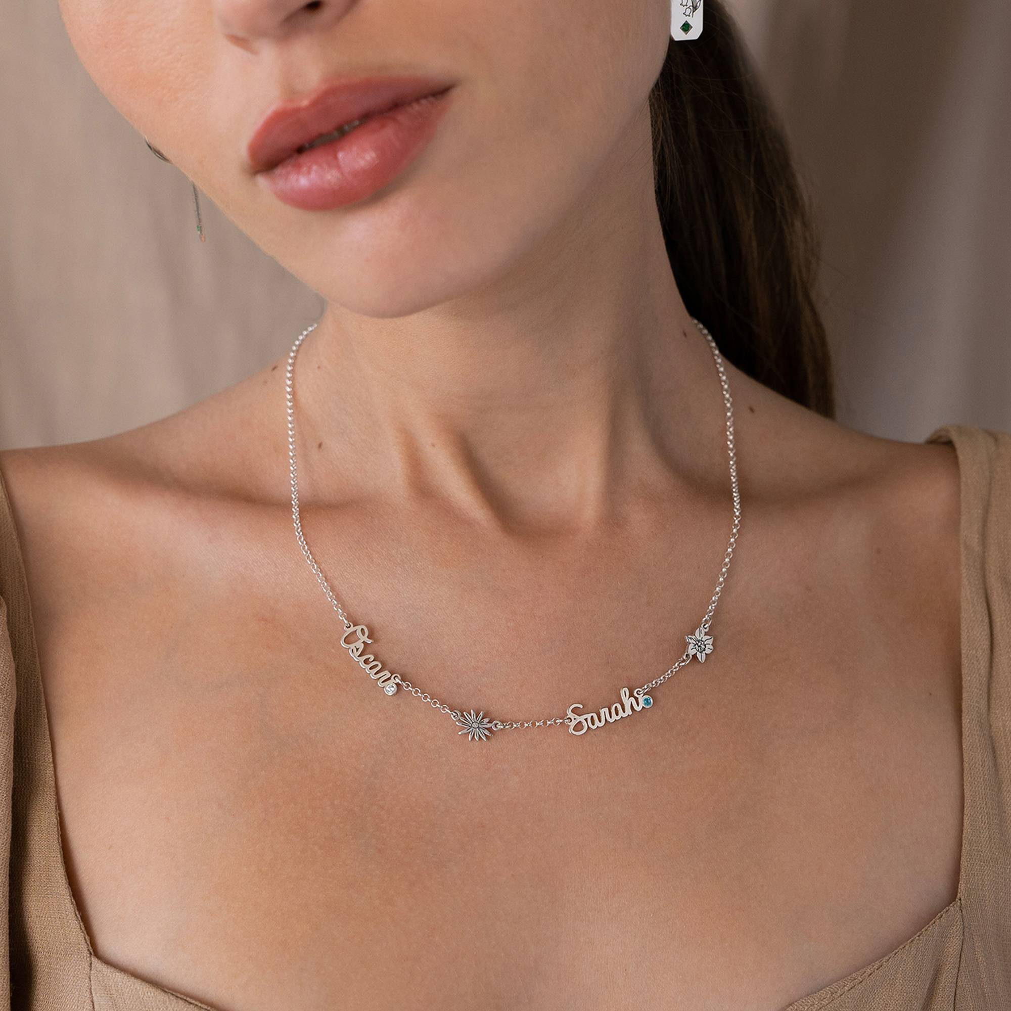 Blühende Geburtsblume Mehrnamen-Kette mit Geburtssteinen - 925er Sterlingsilber-6 Blühende Geburtsblume Mehrnamen-Kette mit Geburtssteinen - 925er Sterlingsilber-6 Produktfoto