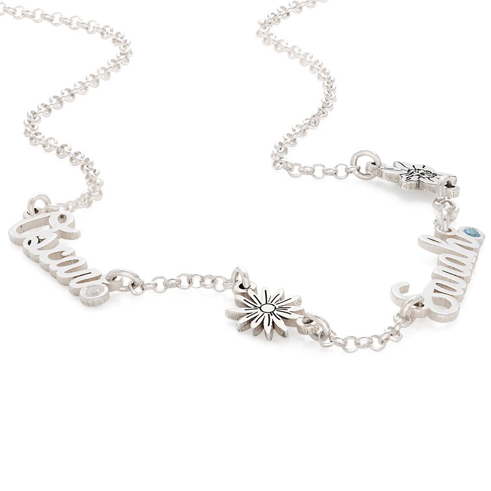 Blühende Geburtsblume Mehrnamen-Kette mit Geburtssteinen - 925er Sterlingsilber-5 Blühende Geburtsblume Mehrnamen-Kette mit Geburtssteinen - 925er Sterlingsilber-5 Produktfoto