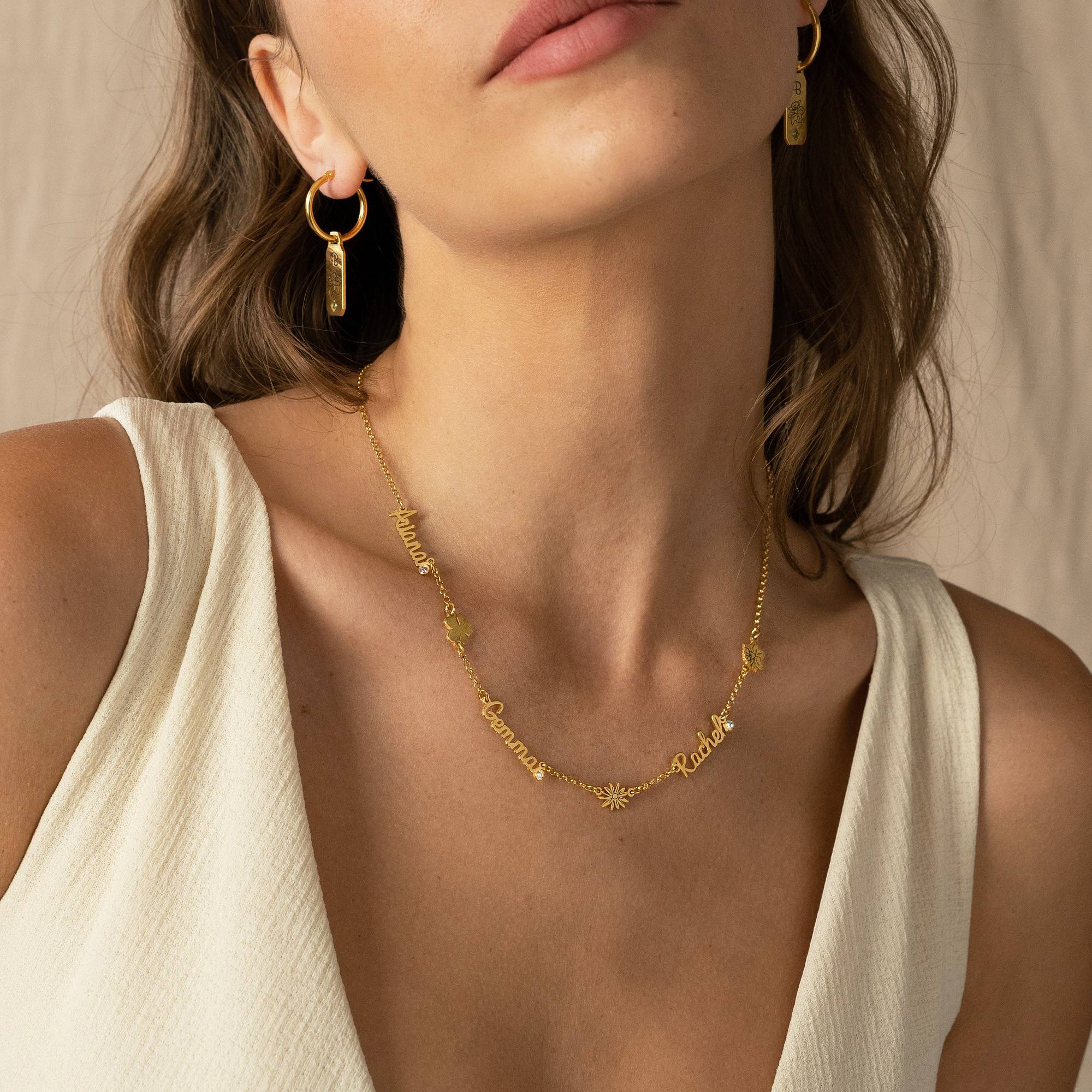 Blühende Geburtsblume Mehrnamen-Kette mit Diamanten - vergoldetes Sterlingsilber-5 Produktfoto