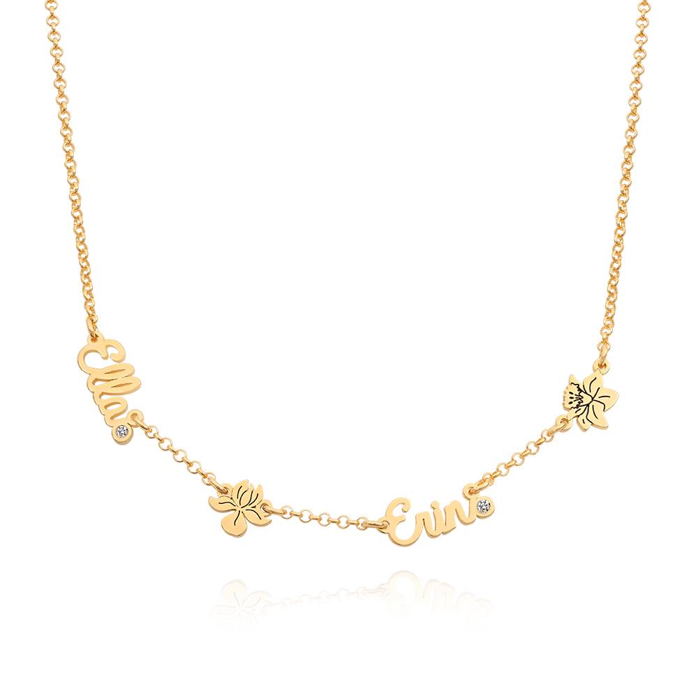 Blühende Geburtsblume Mehrnamen-Kette mit Diamanten - Gold-Vermeil-6 Blühende Geburtsblume Mehrnamen-Kette mit Diamanten - Gold-Vermeil-6 Produktfoto
