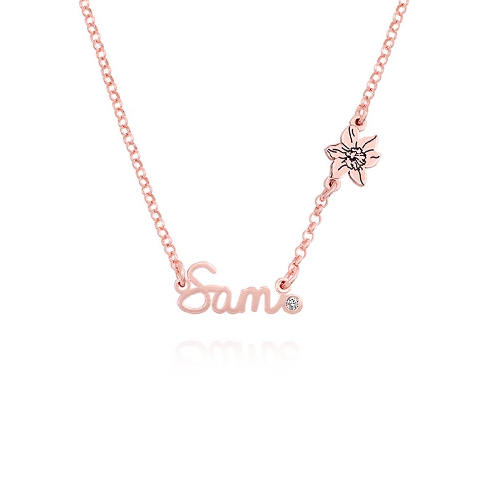 Blühende Geburtsblume Mehrnamen-Kette mit Diamanten - rosévergoldetes Sterlingsilber-4 Blühende Geburtsblume Mehrnamen-Kette mit Diamanten - rosévergoldetes Sterlingsilber-4 Produktfoto