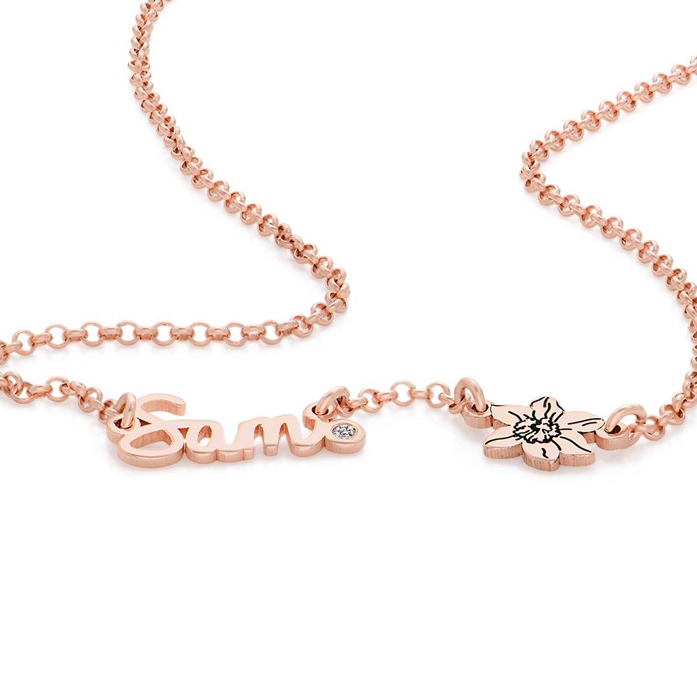 Blühende Geburtsblume Mehrnamen-Kette mit Diamanten - rosévergoldetes Sterlingsilber-6 Blühende Geburtsblume Mehrnamen-Kette mit Diamanten - rosévergoldetes Sterlingsilber-6 Produktfoto