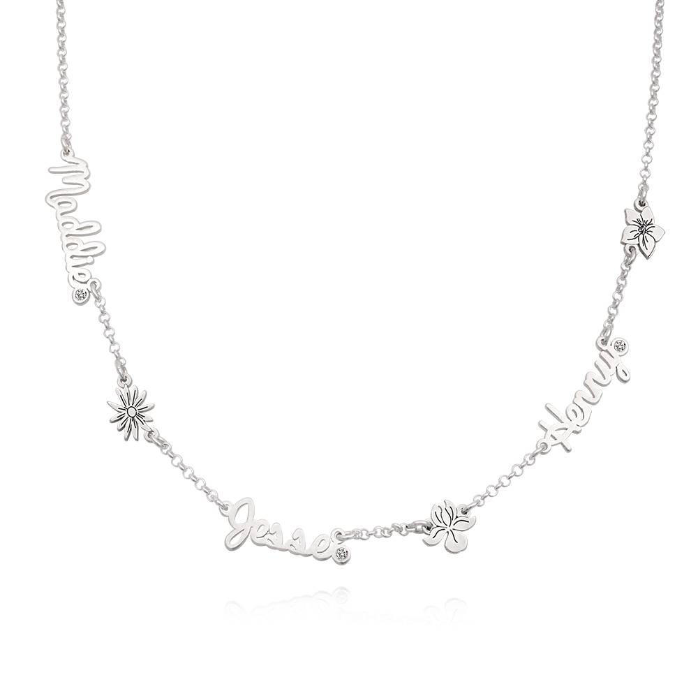 Blühende Geburtsblume Mehrnamen-Kette mit Diamanten - 925er Sterlingsilber-1 Blühende Geburtsblume Mehrnamen-Kette mit Diamanten - 925er Sterlingsilber-1 Produktfoto
