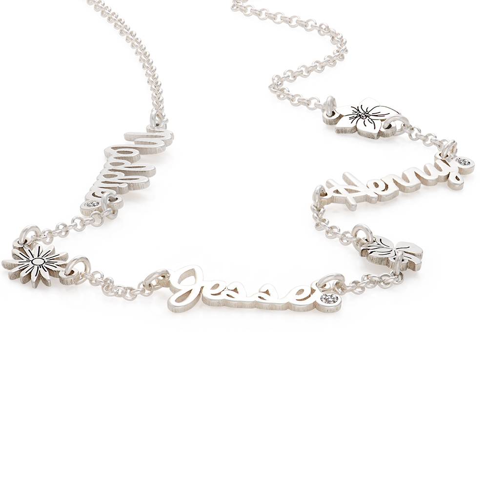 Blühende Geburtsblume Mehrnamen-Kette mit Diamanten - 925er Sterlingsilber-4 Blühende Geburtsblume Mehrnamen-Kette mit Diamanten - 925er Sterlingsilber-4 Produktfoto