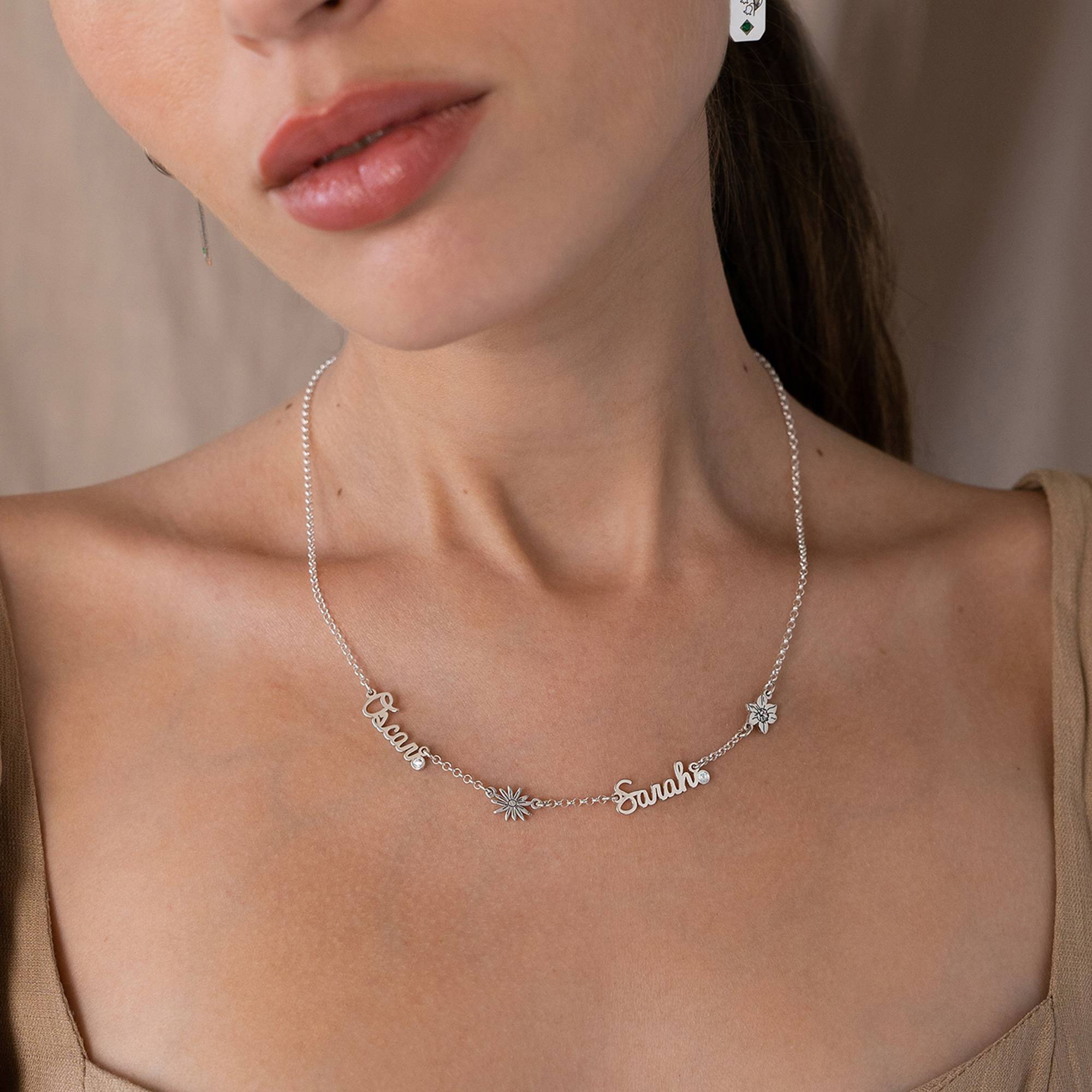 Blühende Geburtsblume Mehrnamen-Kette mit Diamanten - 925er Sterlingsilber-2 Blühende Geburtsblume Mehrnamen-Kette mit Diamanten - 925er Sterlingsilber-2 Produktfoto