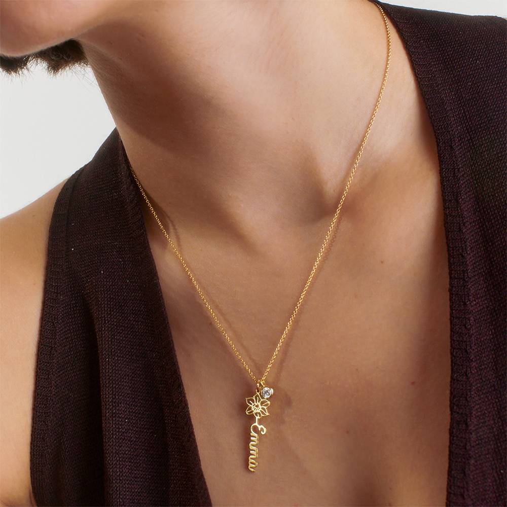 Blühende Geburtsblume Namenskette mit Diamant - Vergoldet-5 Blühende Geburtsblume Namenskette mit Diamant - Vergoldet-5 Produktfoto