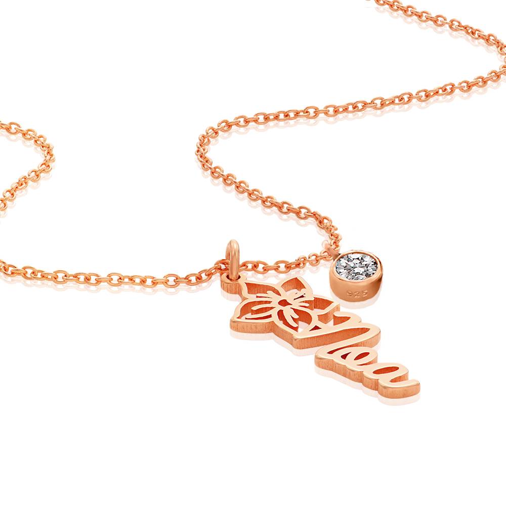 Blühende Geburtsblume Namenskette mit 0,25 ct Diamant - rosévergoldetes Sterlingsilber-1 Blühende Geburtsblume Namenskette mit 0,25 ct Diamant - rosévergoldetes Sterlingsilber-1 Produktfoto