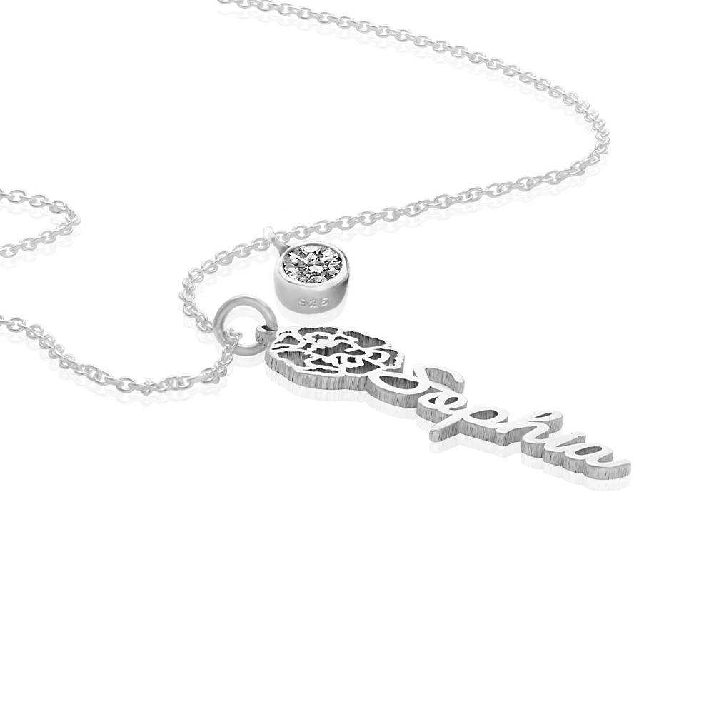 Blühende Geburtsblume Namenskette mit 0,25 ct Diamant - Silber-2 Blühende Geburtsblume Namenskette mit 0,25 ct Diamant - Silber-2 Produktfoto