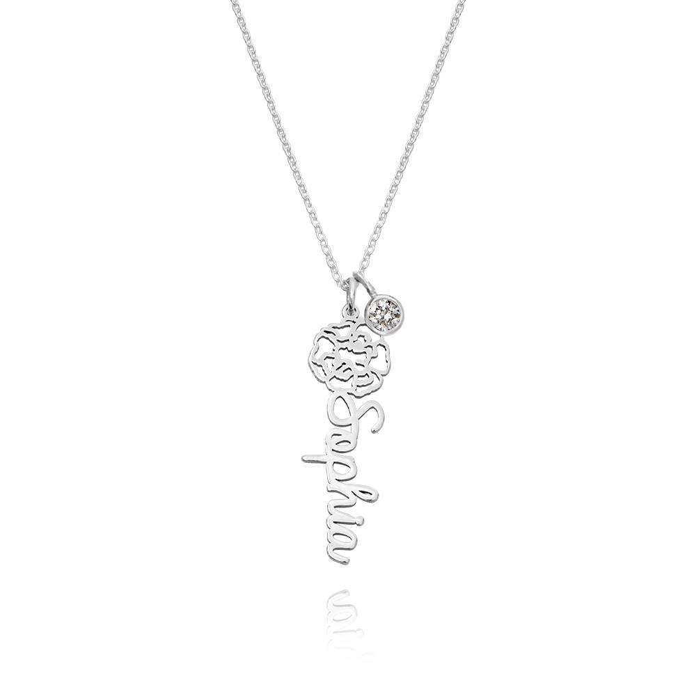 Blühende Geburtsblume Namenskette mit 0,25 ct Diamant - Silber-1 Blühende Geburtsblume Namenskette mit 0,25 ct Diamant - Silber-1 Produktfoto