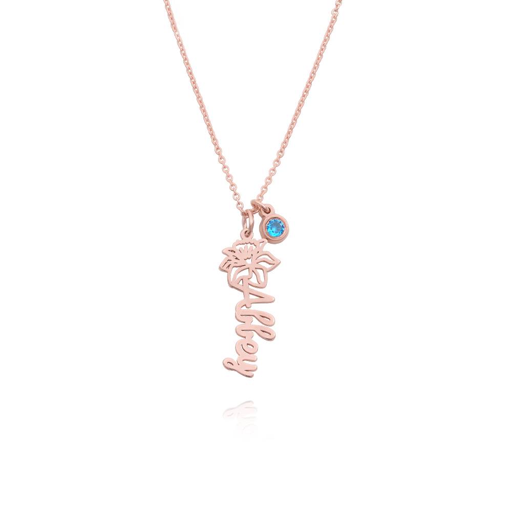 Blühende Geburtsblume Namenskette mit Geburtsstein - rosévergoldetes Sterlingsilber-4 Produktfoto