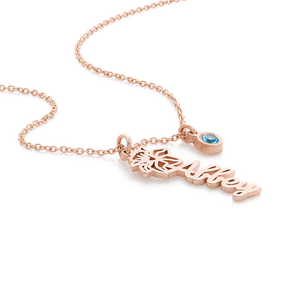 Blühende Geburtsblume Namenskette mit Geburtsstein - rosévergoldetes Sterlingsilber-1 Produktfoto