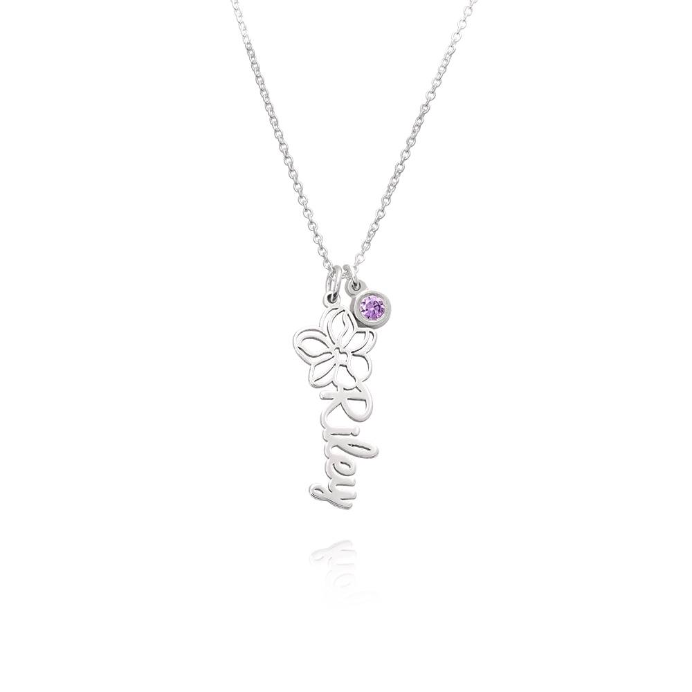Blühende Geburtsblume Namenskette mit Geburtsstein - Silber-1 Blühende Geburtsblume Namenskette mit Geburtsstein - Silber-1 Produktfoto