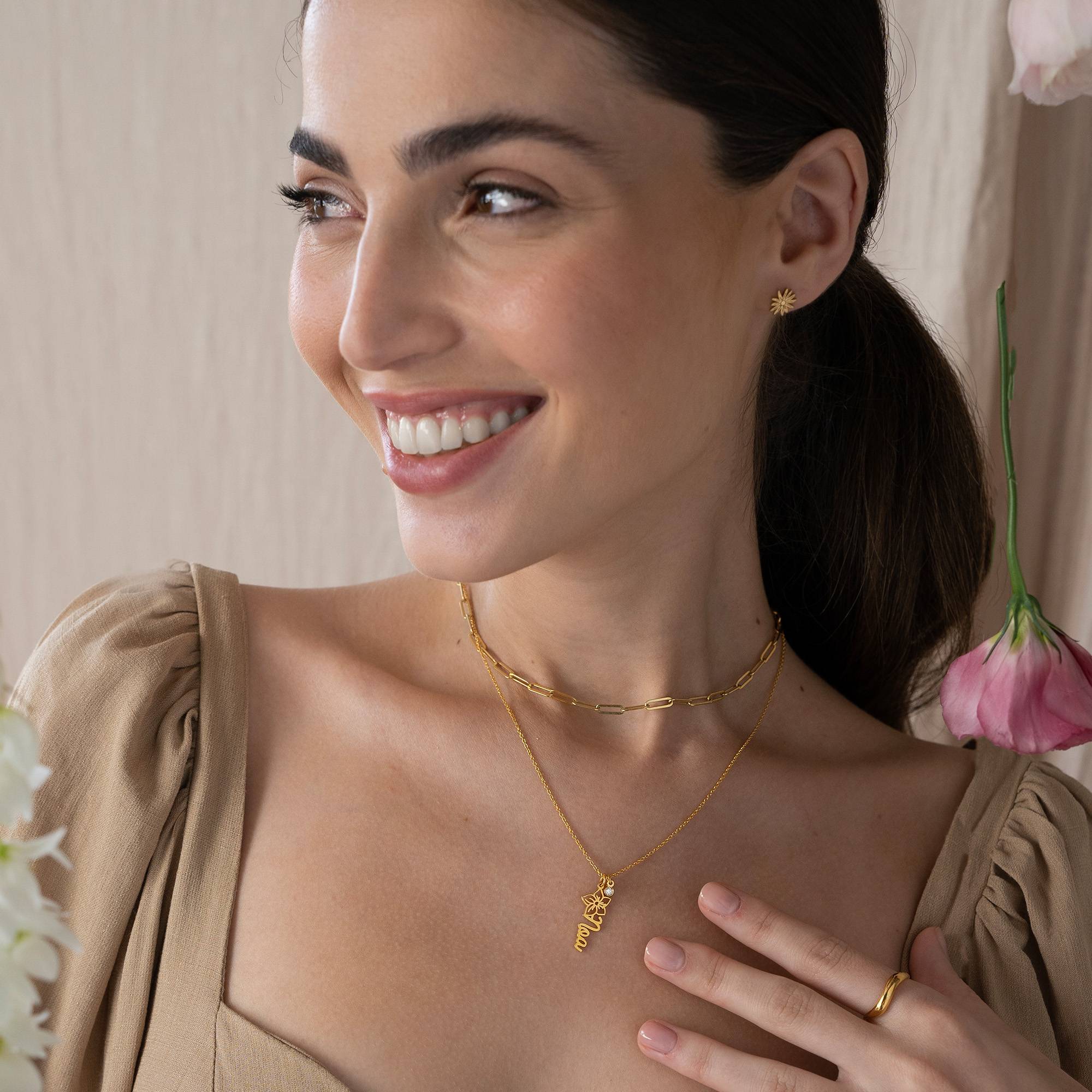 Blühende Geburtsblume Namenskette mit Diamant - 585er Gelbgold-1 Produktfoto