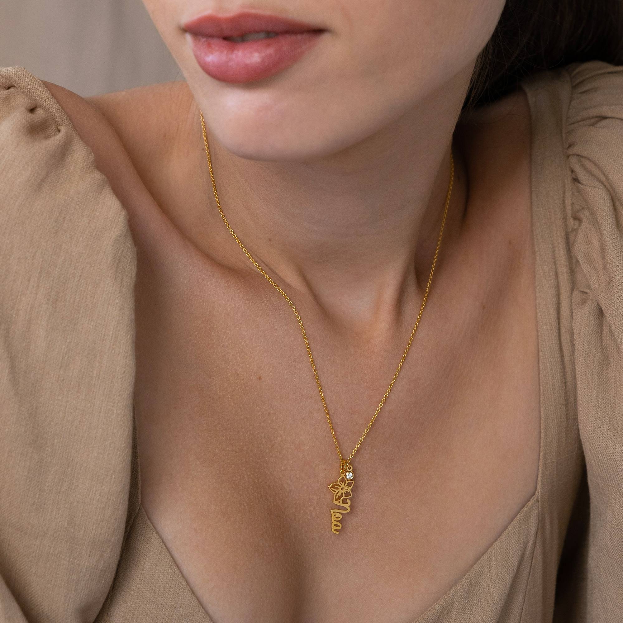 Blühende Geburtsblume Namenskette mit Diamant - 585er Gelbgold-4 Produktfoto