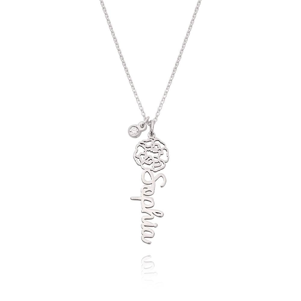 Blühende Geburtsblumen Namenskette mit Diamant - 925er Sterlingsilber