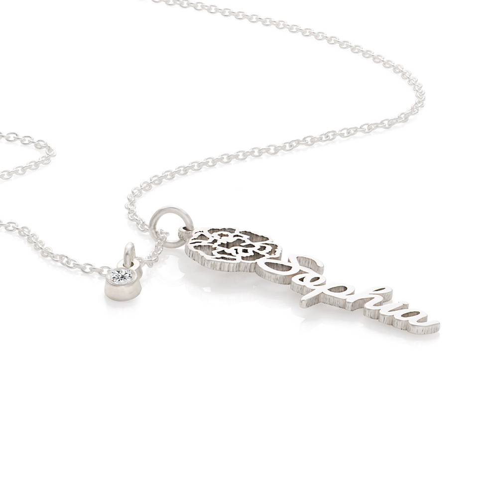 Blühende Geburtsblume Namenskette mit Diamant - Silber-4 Blühende Geburtsblume Namenskette mit Diamant - Silber-4 Produktfoto