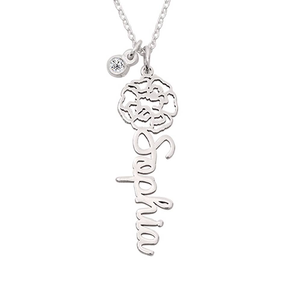 Blühende Geburtsblume Namenskette mit Diamant - Silber-6 Blühende Geburtsblume Namenskette mit Diamant - Silber-6 Produktfoto