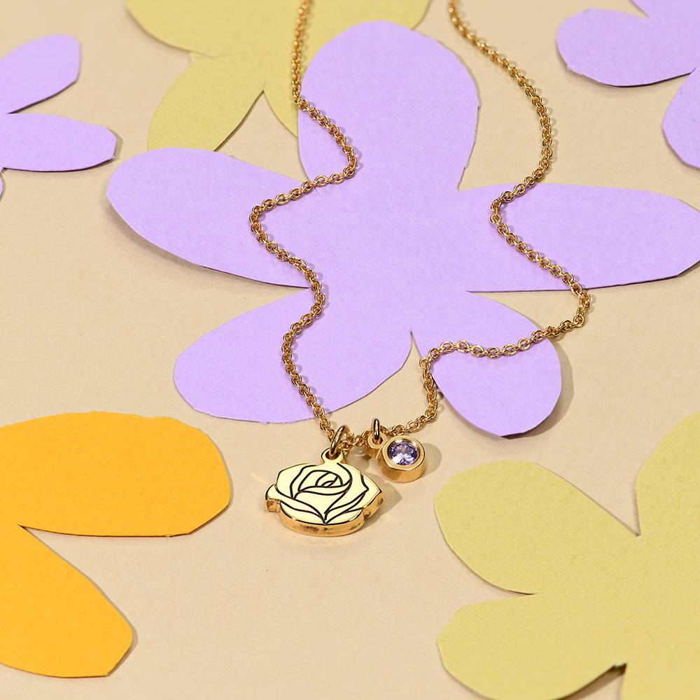 Blühende Geburtsblume Initial-Kette mit Geburtsstein für Mädchen - vergoldetes Sterlingsilber-8 Blühende Geburtsblume Initial-Kette mit Geburtsstein für Mädchen - vergoldetes Sterlingsilber-8 Produktfoto