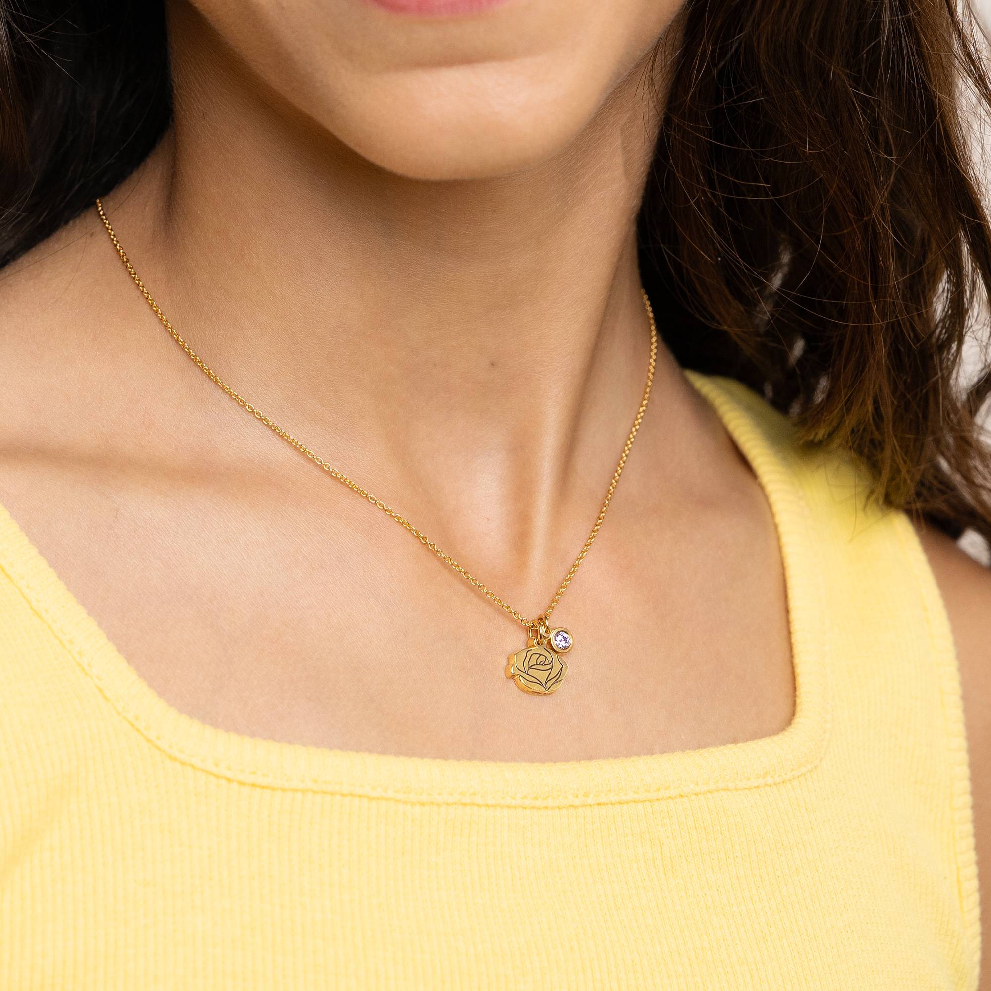 Blühende Geburtsblume Initial-Kette mit Geburtsstein für Mädchen - vergoldetes Sterlingsilber-5 Blühende Geburtsblume Initial-Kette mit Geburtsstein für Mädchen - vergoldetes Sterlingsilber-5 Produktfoto