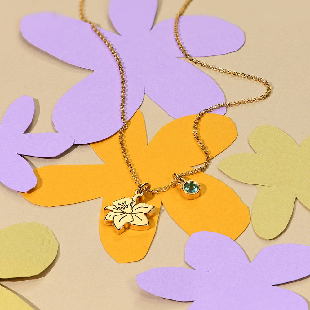 Blühende Geburtsblume Initial-Kette mit Geburtsstein für Mädchen - Gold-Vermeil-7 Blühende Geburtsblume Initial-Kette mit Geburtsstein für Mädchen - Gold-Vermeil-7 Produktfoto
