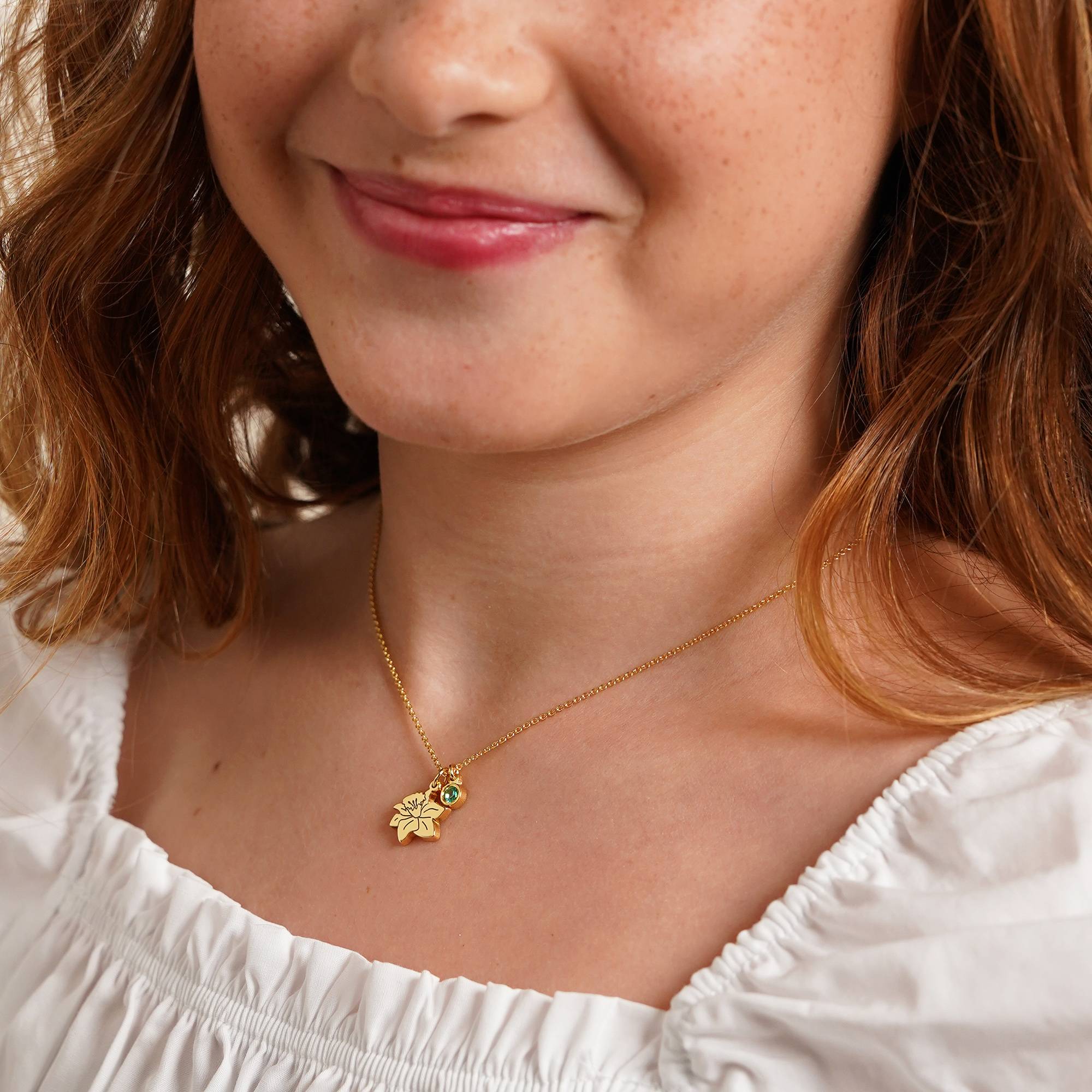 Blühende Geburtsblume Initial-Kette mit Geburtsstein für Mädchen - Gold-Vermeil-2 Blühende Geburtsblume Initial-Kette mit Geburtsstein für Mädchen - Gold-Vermeil-2 Produktfoto