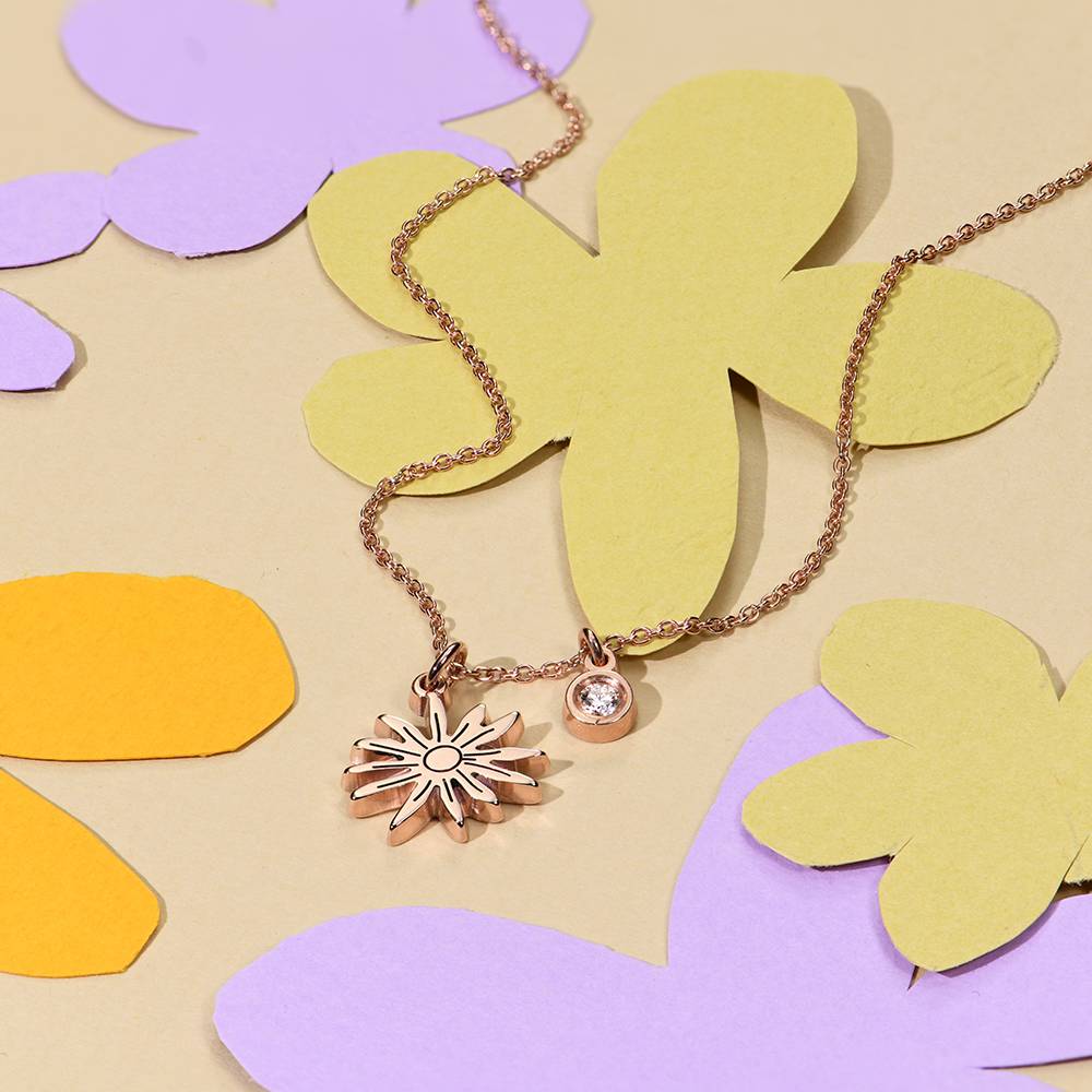 Blühende Geburtsblume Initial-Kette mit Geburtsstein für Mädchen - rosévergoldetes Sterlingsilber-6 Blühende Geburtsblume Initial-Kette mit Geburtsstein für Mädchen - rosévergoldetes Sterlingsilber-6 Produktfoto
