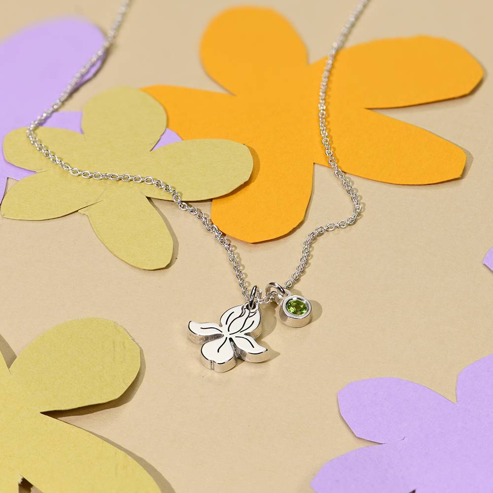 Blühende Geburtsblume Initial-Kette mit Geburtsstein für Mädchen - in Silber X-5 Blühende Geburtsblume Initial-Kette mit Geburtsstein für Mädchen - in Silber X-5 Produktfoto