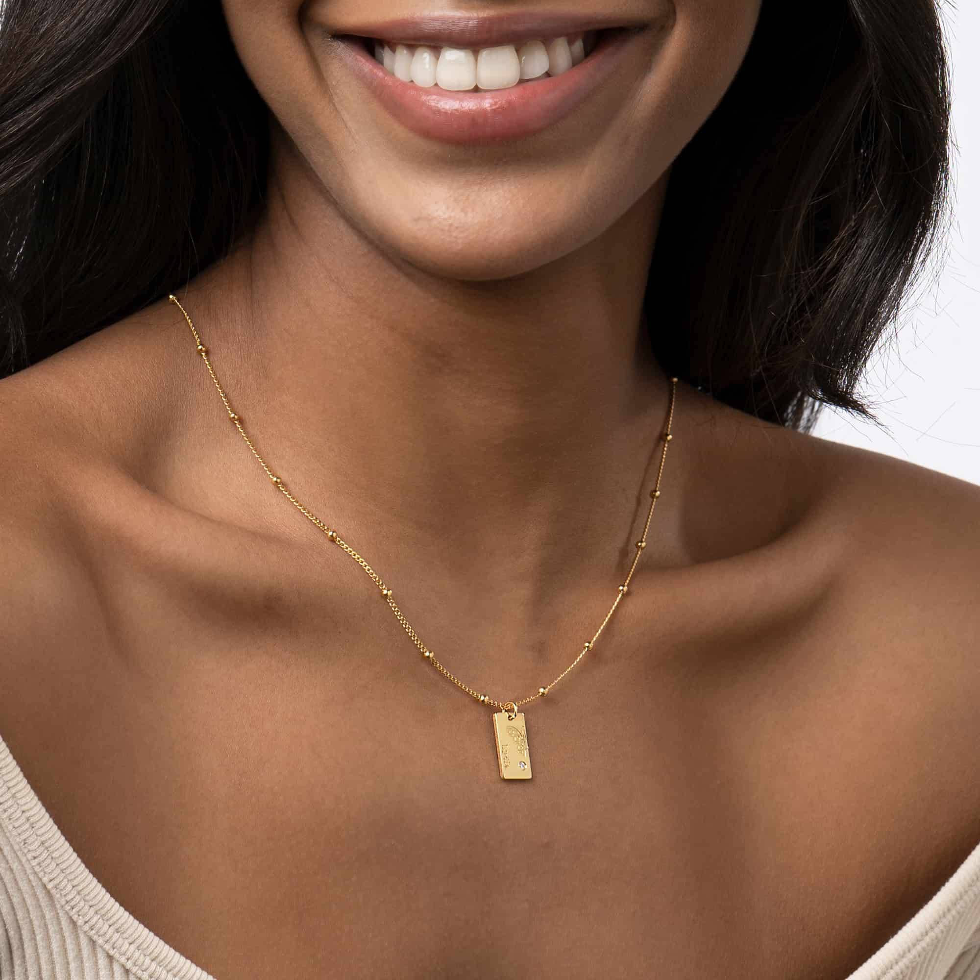 Blütenkette mit Geburtsblume und Diamant - Gold-Vermeil-4 Produktfoto