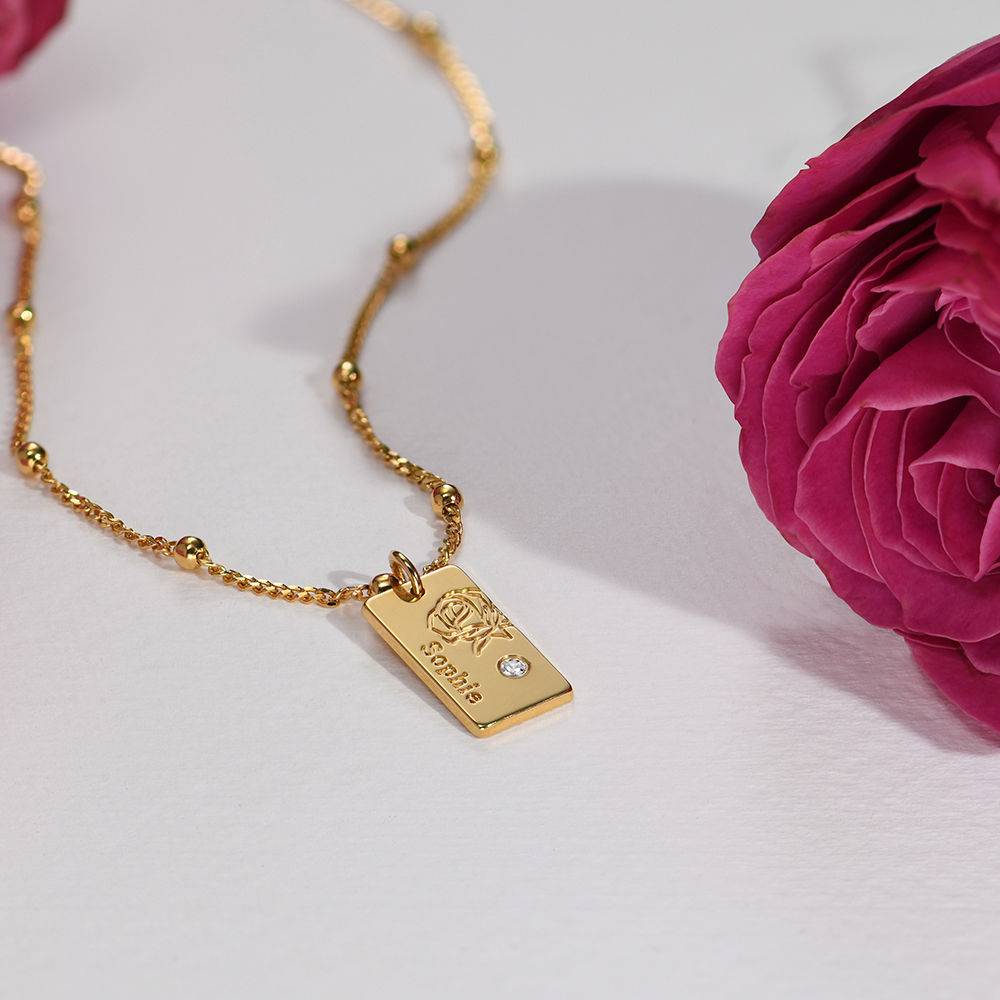 Blütenkette mit Geburtsblume und Diamant - Gold-Vermeil-3 Produktfoto