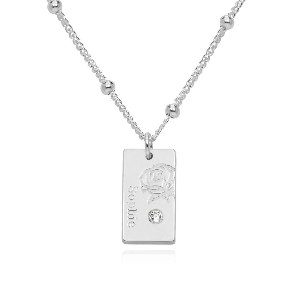 Blütenkette mit Geburtsblume und Diamant - Silber-1 Produktfoto