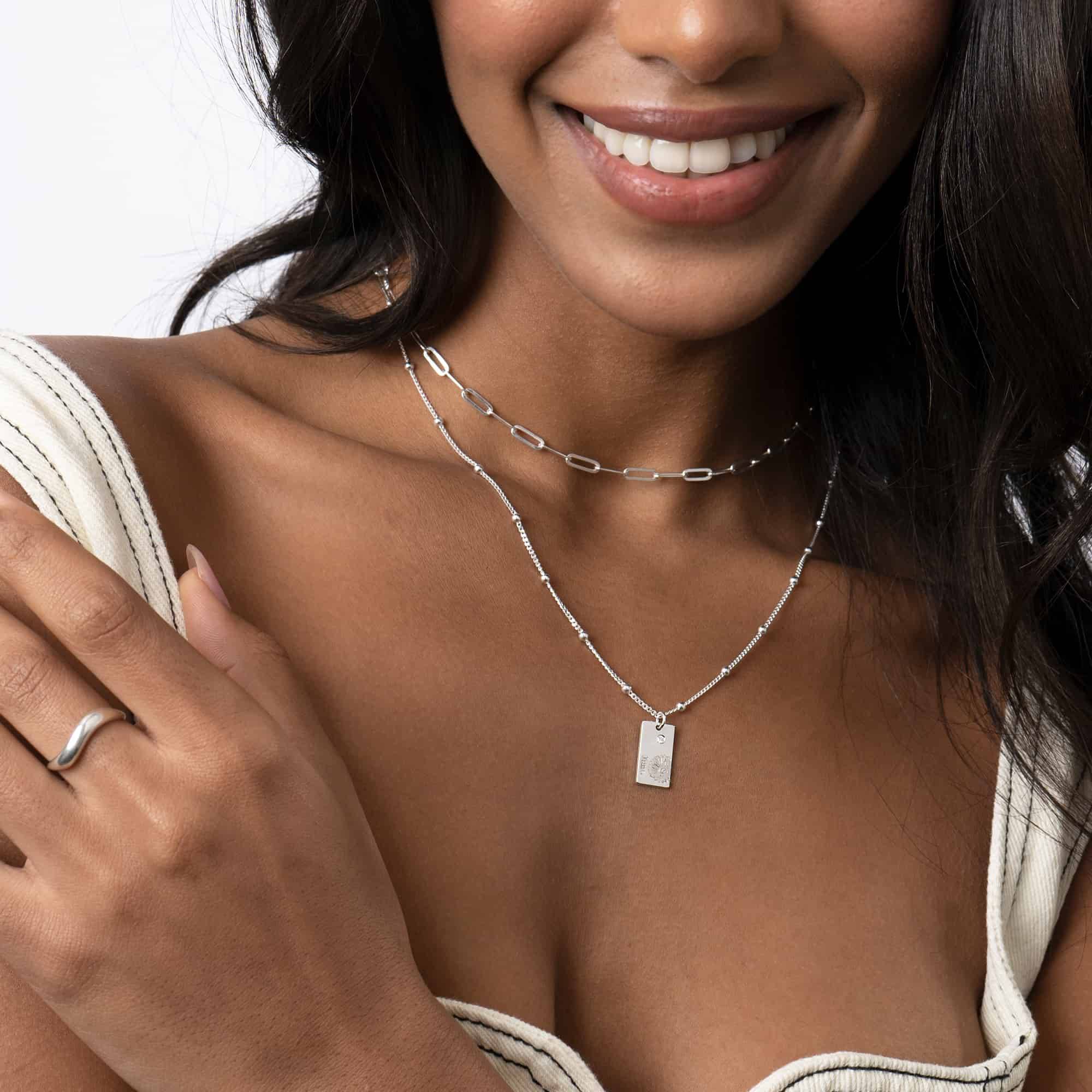 Blütenkette mit Geburtsblume und Diamant - Silber-4 Produktfoto