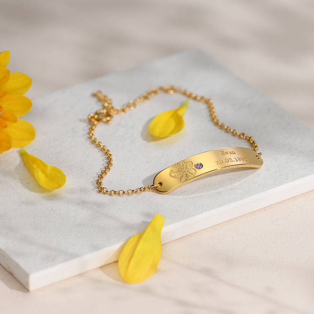 Blütenarmband mit Geburtsblume und Geburtsstein - vergoldetes Sterlingsilber-3 Blütenarmband mit Geburtsblume und Geburtsstein - vergoldetes Sterlingsilber-3 Produktfoto