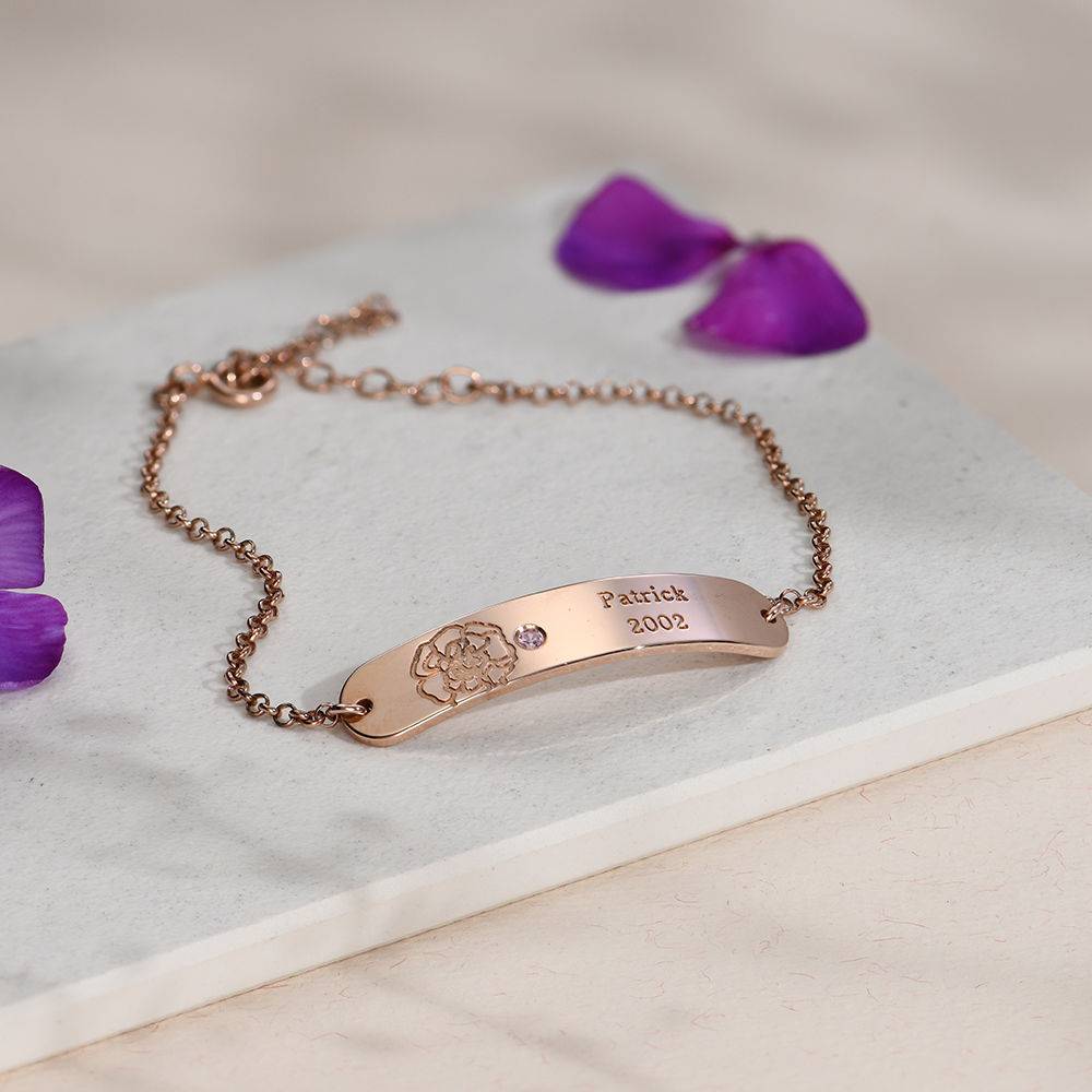 Blütenarmband mit Geburtsblume und Geburtsstein - rosévergoldetes Sterlingsilber-3 Blütenarmband mit Geburtsblume und Geburtsstein - rosévergoldetes Sterlingsilber-3 Produktfoto