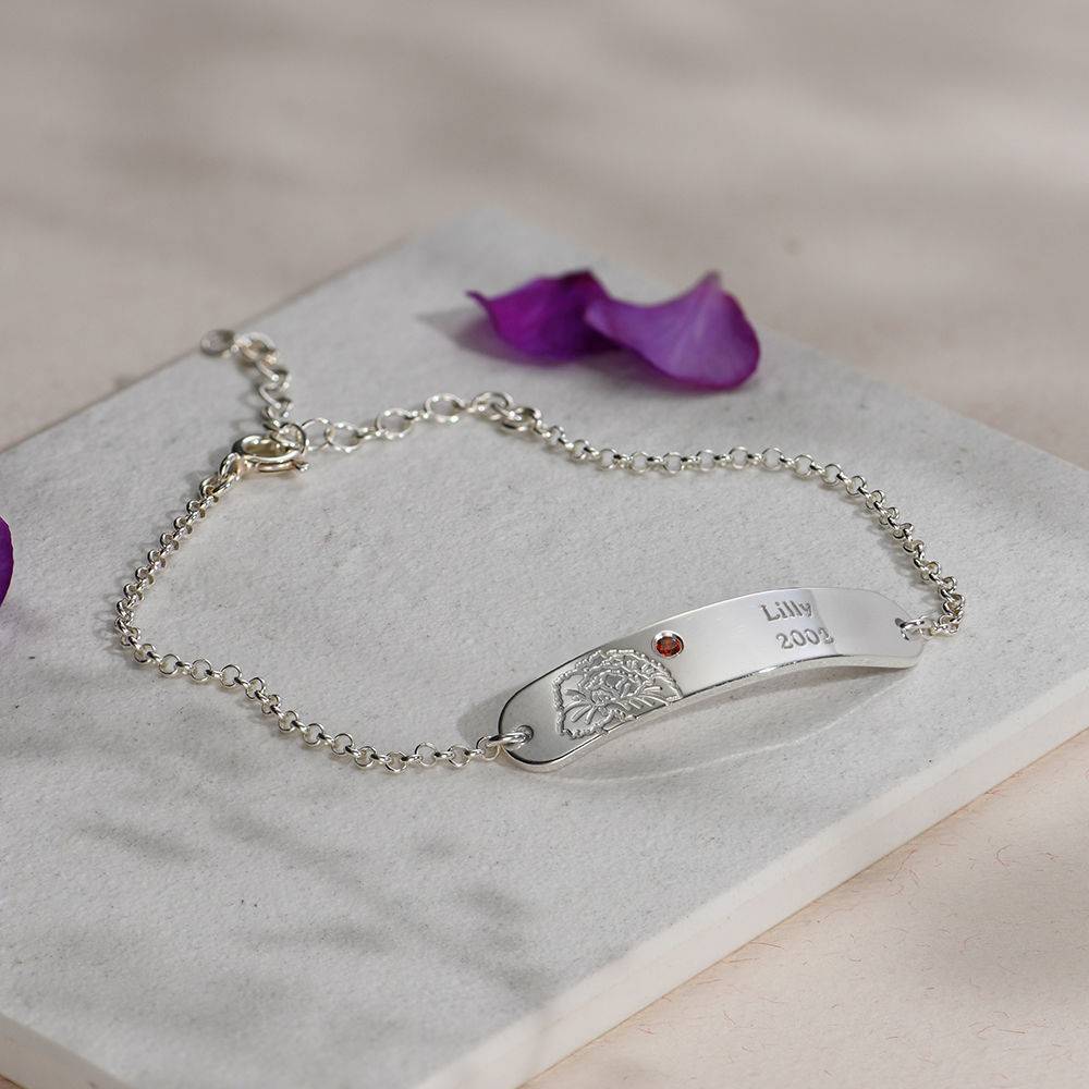 Blütenarmband mit Geburtsblume und Geburtsstein - 925er Sterlingsilber-1 Blütenarmband mit Geburtsblume und Geburtsstein - 925er Sterlingsilber-1 Produktfoto