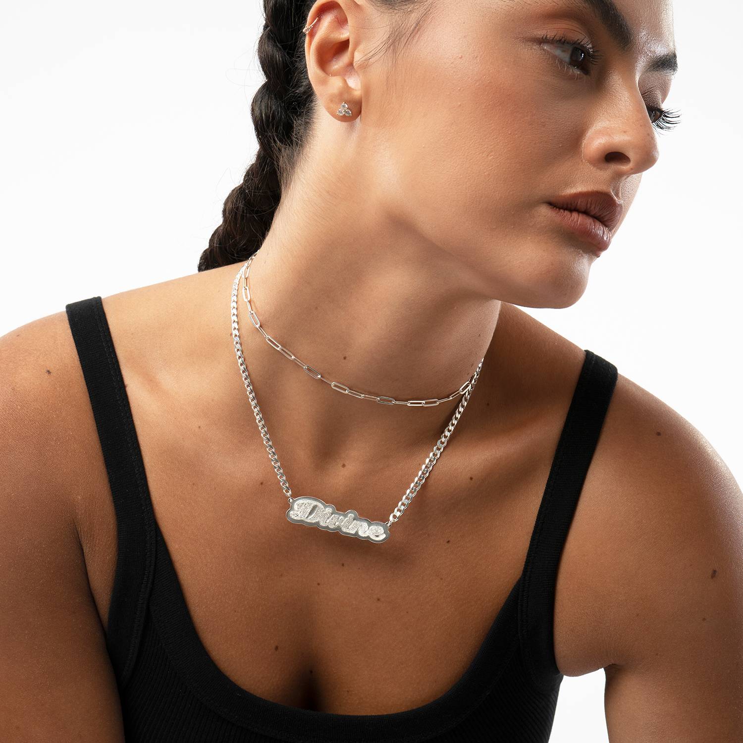 Brandi 3D-Effekt doppelt plattierte Namenskette - 925er Sterlingsilber-6 Brandi 3D-Effekt doppelt plattierte Namenskette - 925er Sterlingsilber-6 Produktfoto
