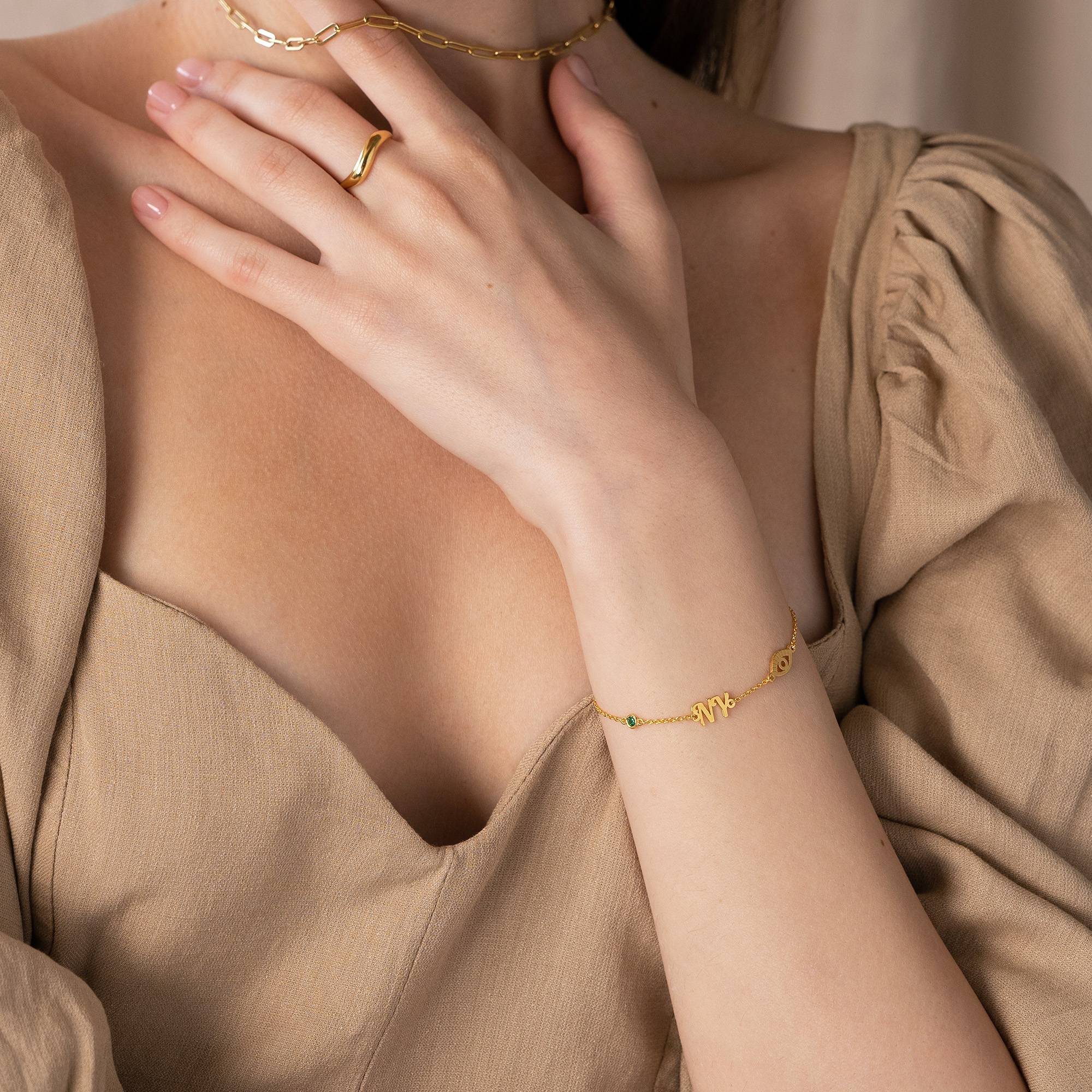 Bridget Evil Eye Initial Armband/ Fußkettchen mit Edelstein - Gold-Vermeil-1 Bridget Evil Eye Initial Armband/ Fußkettchen mit Edelstein - Gold-Vermeil-1 Produktfoto