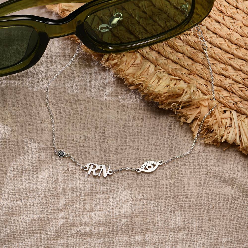 Bridget Evil Eye Initial Armband / Fußkettchen mit Edelstein - 925er Sterlingsilber-1 Produktfoto