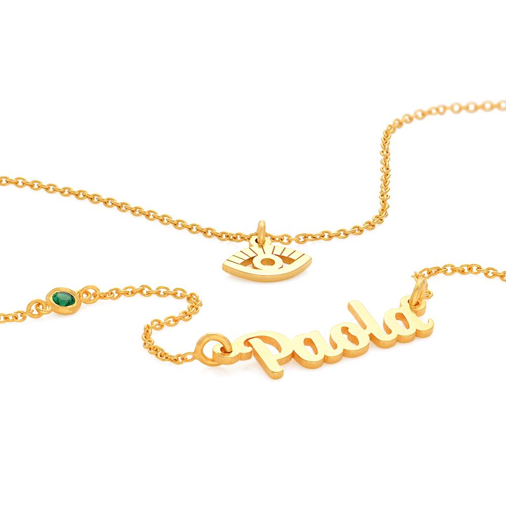 Bridget Evil Eye Lagenlook-Namenskette mit Edelstein - Gold-Vermeil-2 Produktfoto