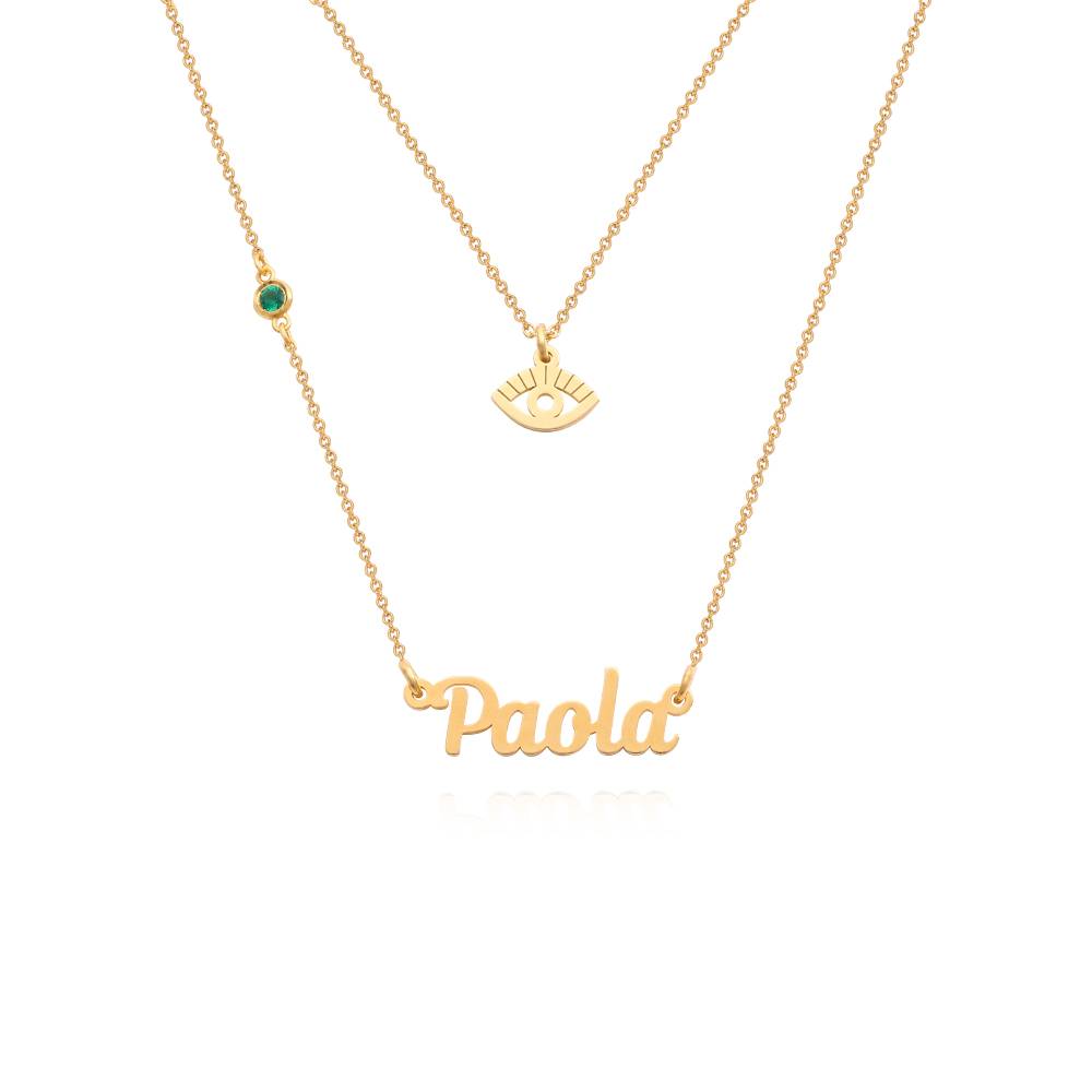 Bridget Evil Eye Lagenlook-Namenskette mit Edelstein - Gold-Vermeil-5 Produktfoto