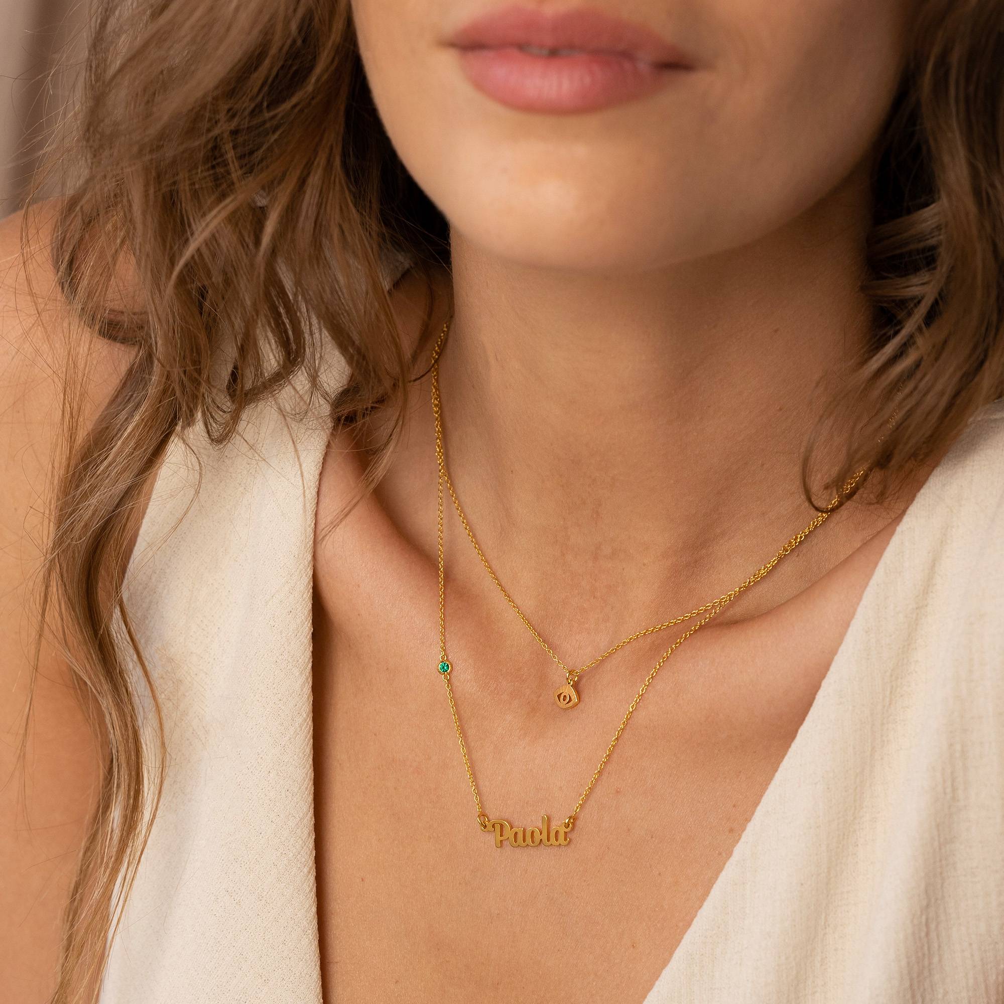 Bridget Evil Eye Lagenlook-Namenskette mit Edelstein - Gold-Vermeil-4 Produktfoto