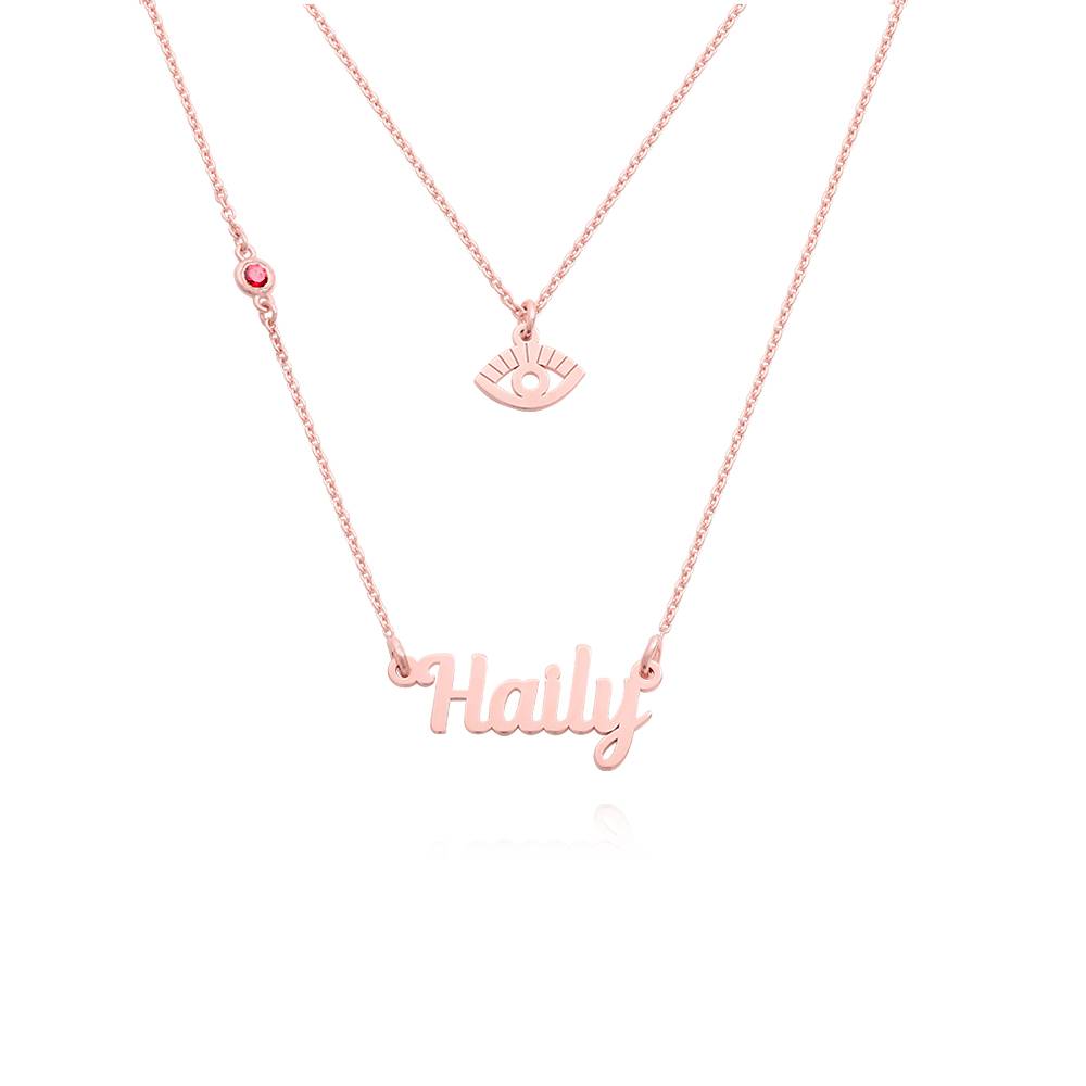Bridget Evil Eye Lagenlook-Namenskette mit Edelstein - rosévergoldetes Sterlingsilber-3 Bridget Evil Eye Lagenlook-Namenskette mit Edelstein - rosévergoldetes Sterlingsilber-3 Produktfoto