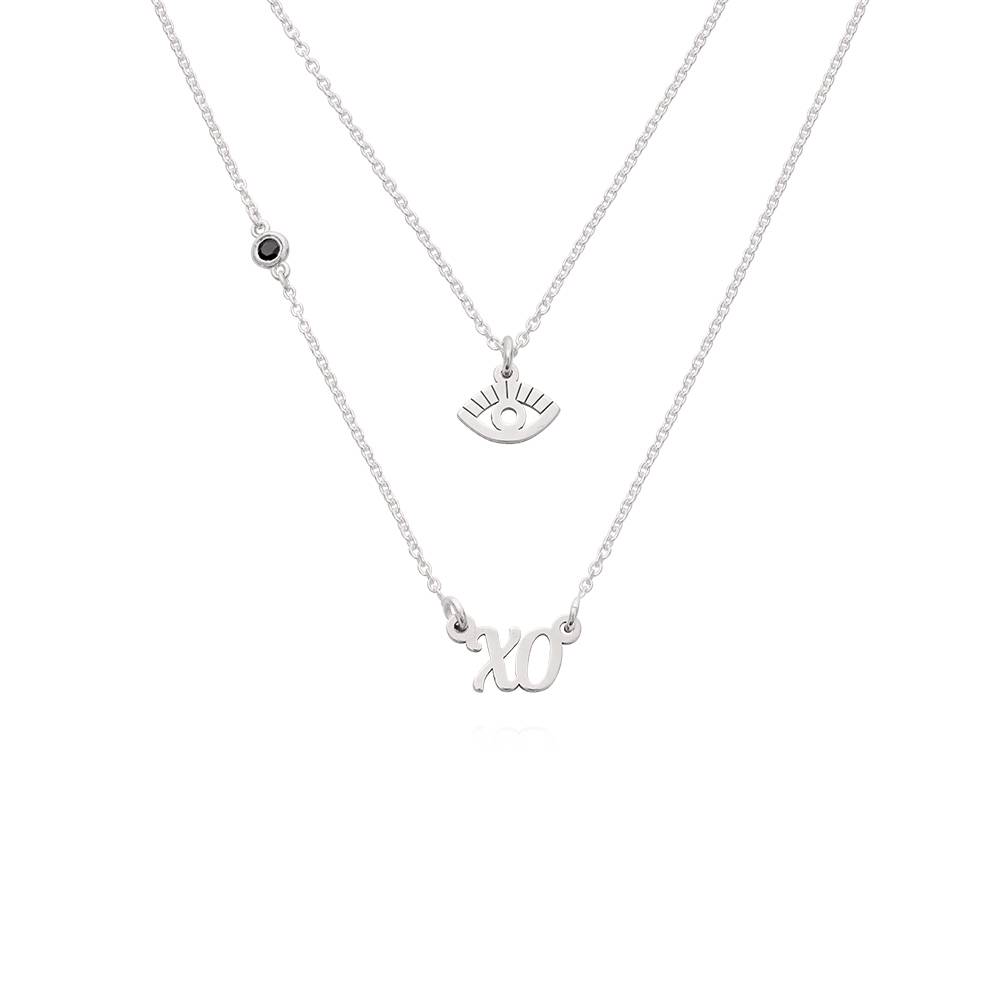 Bridget Evil Eye Lagenlook-Namenskette mit Edelstein - 925er Sterlingsilber-3 Produktfoto